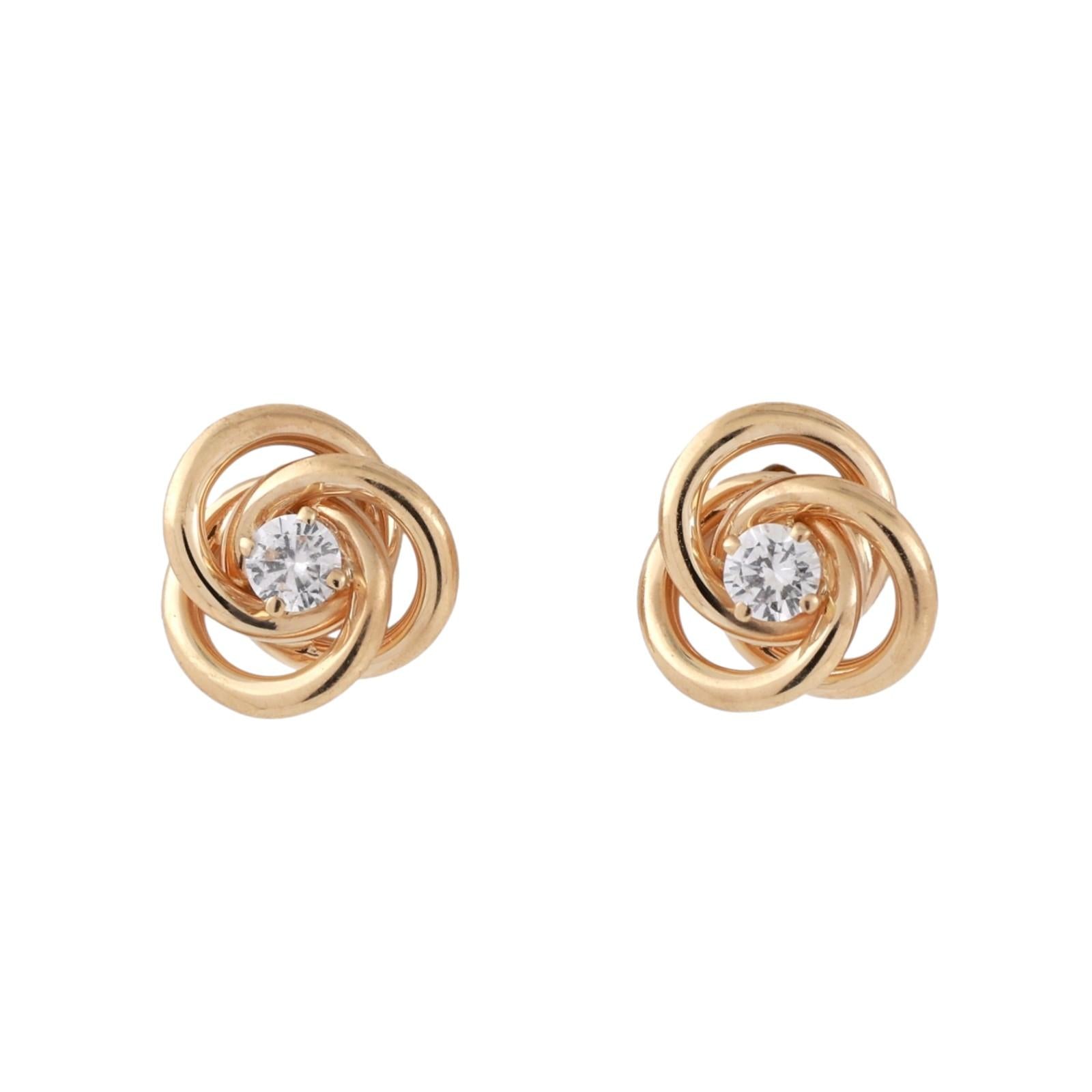 Tiffany & Co. Diamond Love Knot Triple Circle Stud Earrings 18K Yellow Gold