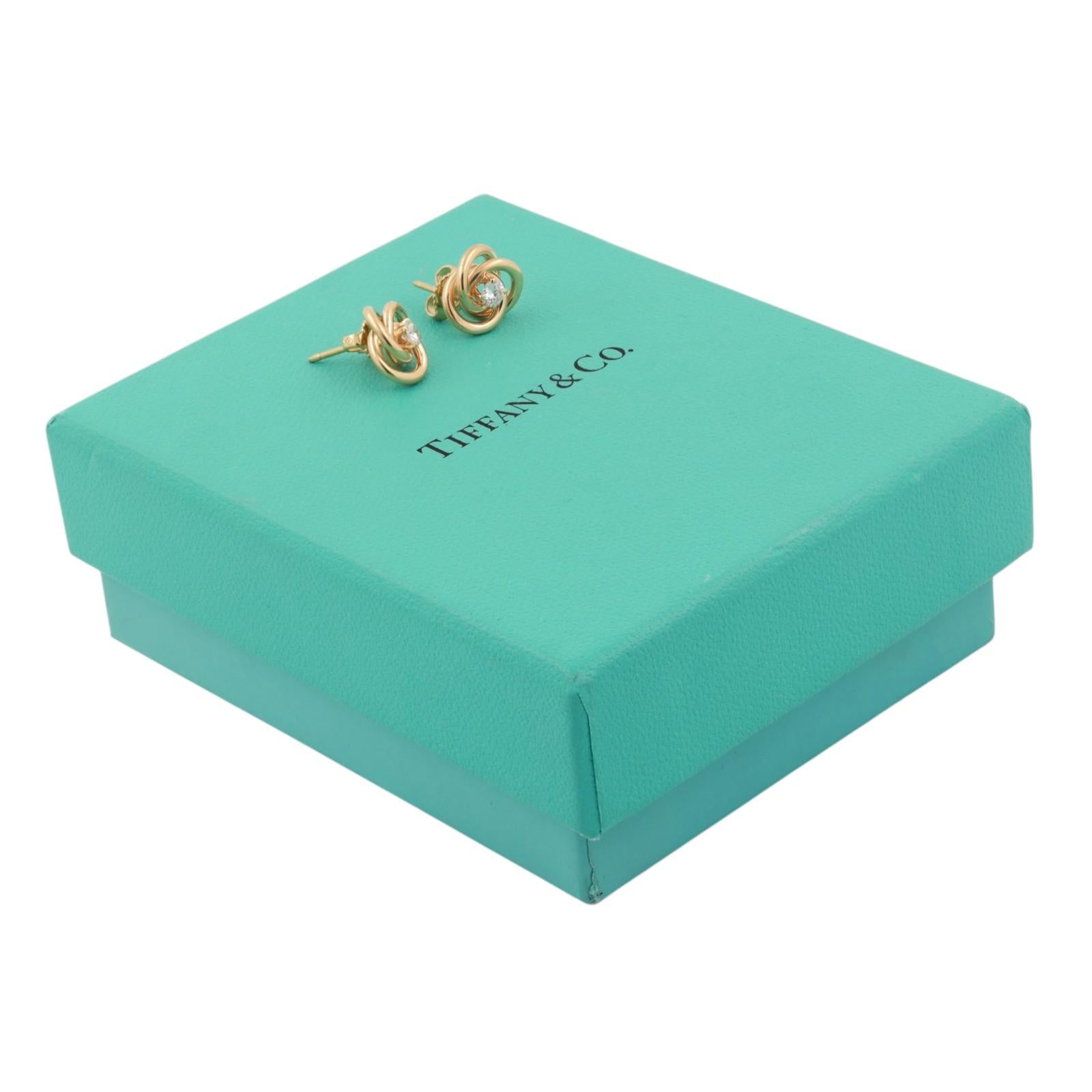 Tiffany & Co. Diamond Love Knot Triple Circle Stud Earrings 18K Yellow Gold