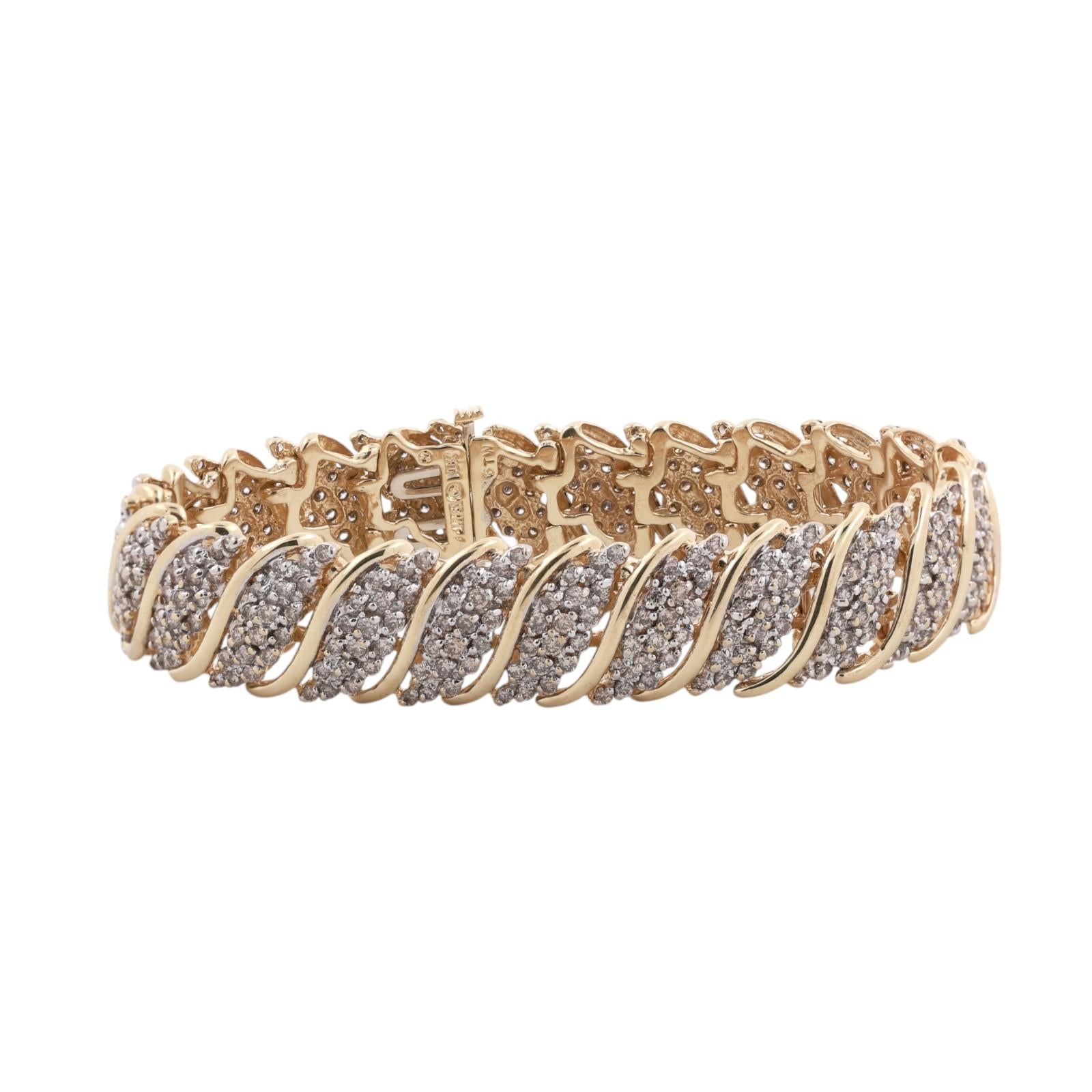 10K Two-Tone Gold 9.00ctw Diamond S-Link Tennis Bracelet 7" 30.1g