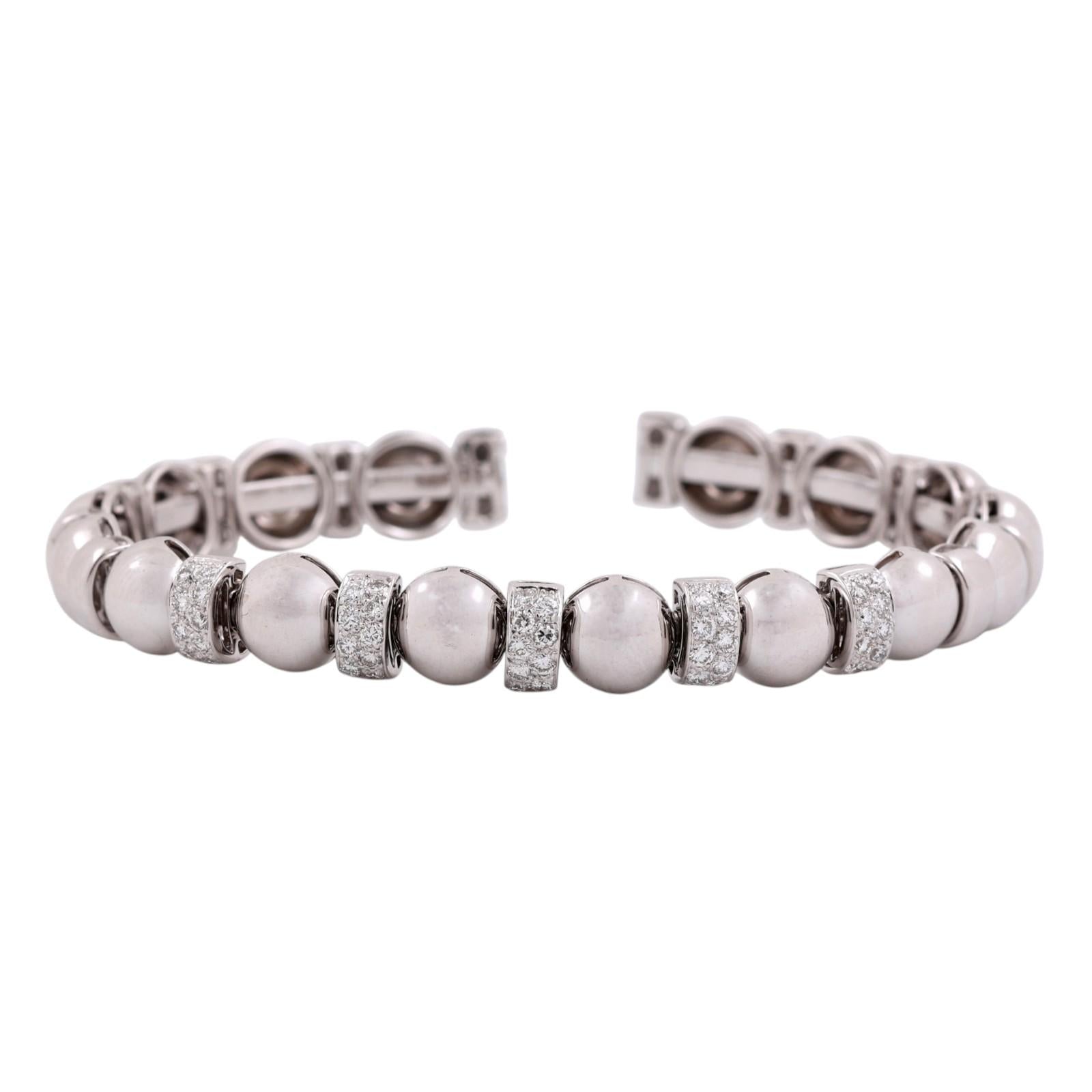 18K White Gold Diamond Bangle Bracelet Open Cuff Natural Round Diamonds Estate