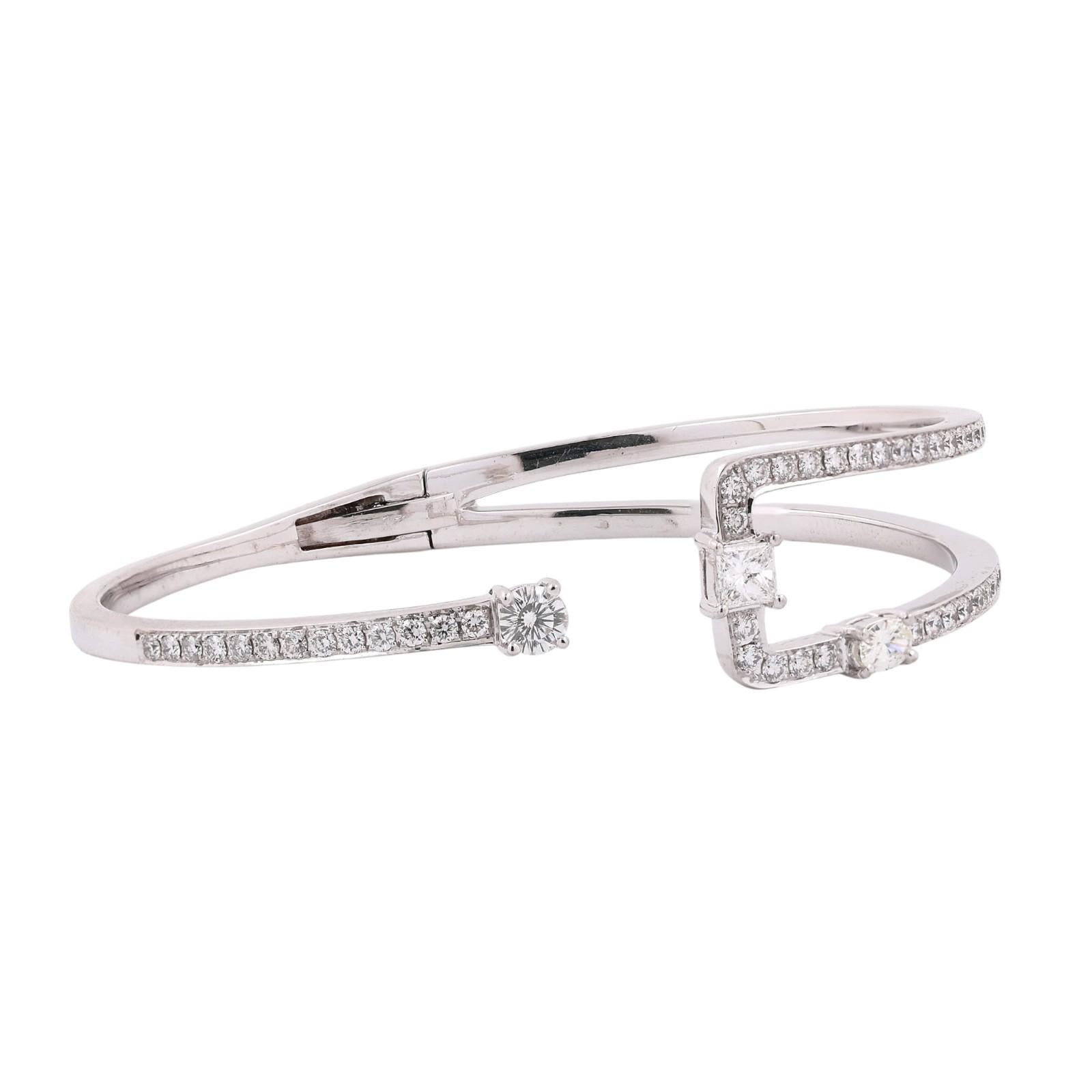 18K White Gold Diamond Bangle Bracelet 1.80 CTW Multi Shape Round Princess Oval