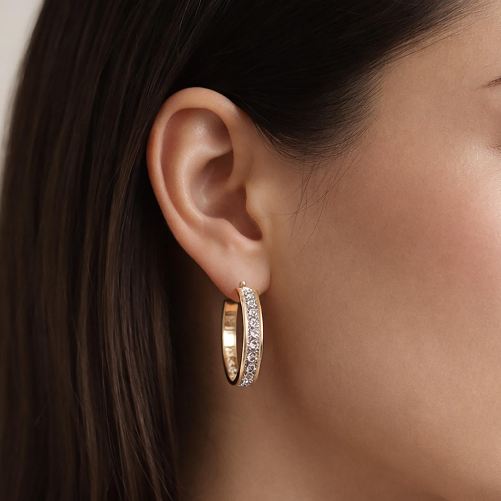 14K Yellow Gold Diamond Hoop Earrings 1.00CTW Channel Set Round Estate 3/4”