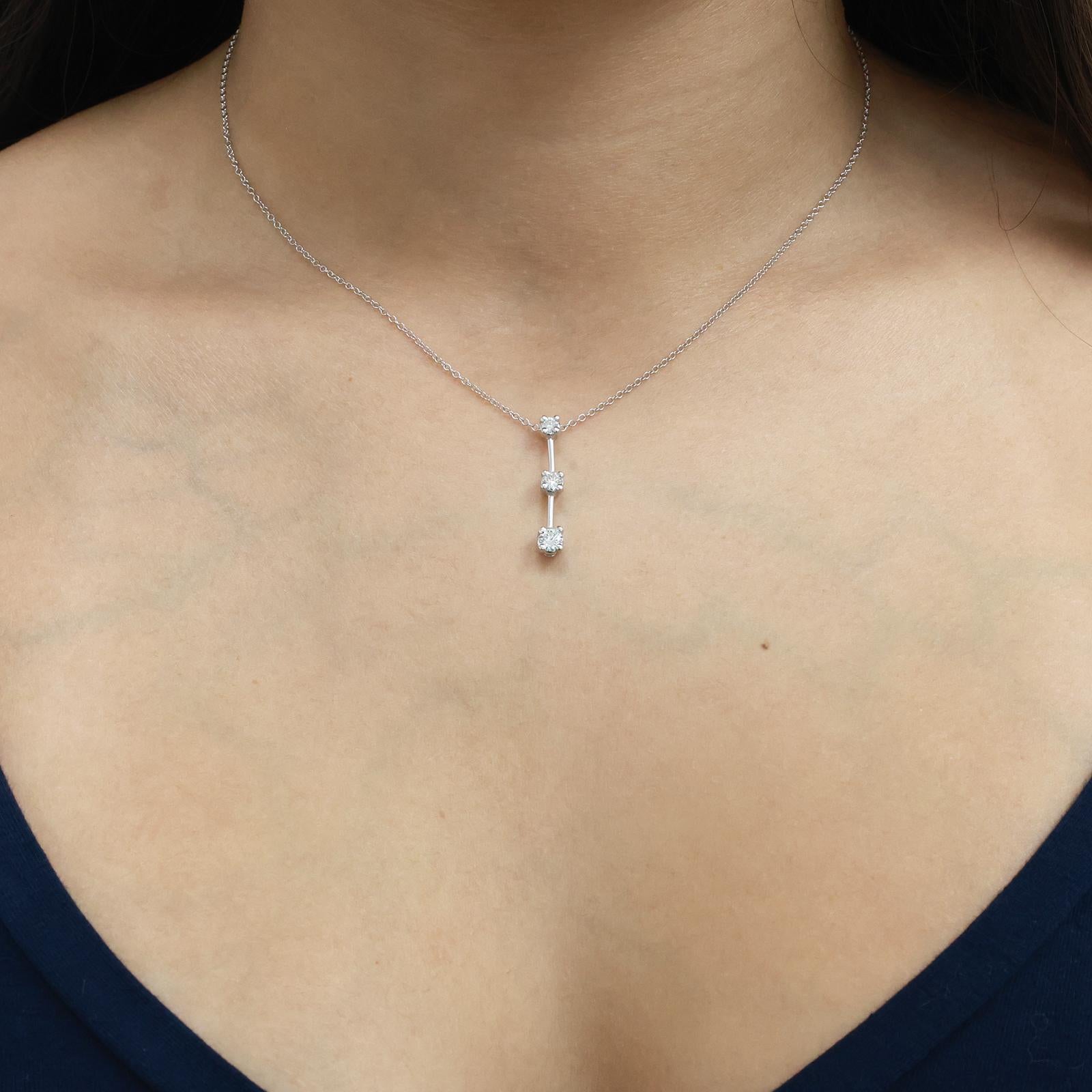 14K White Gold 3 Stone Diamond Drop Necklace 0.55 CTW Dainty 16" Chain Estate