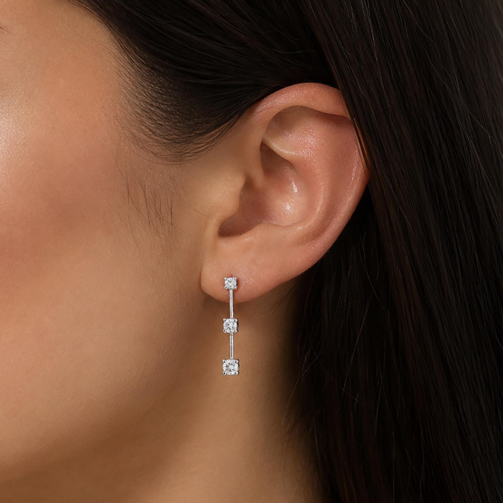 14K White Gold 0.50CTW Diamond Linear Drop Earrings Round Brilliant Dangle