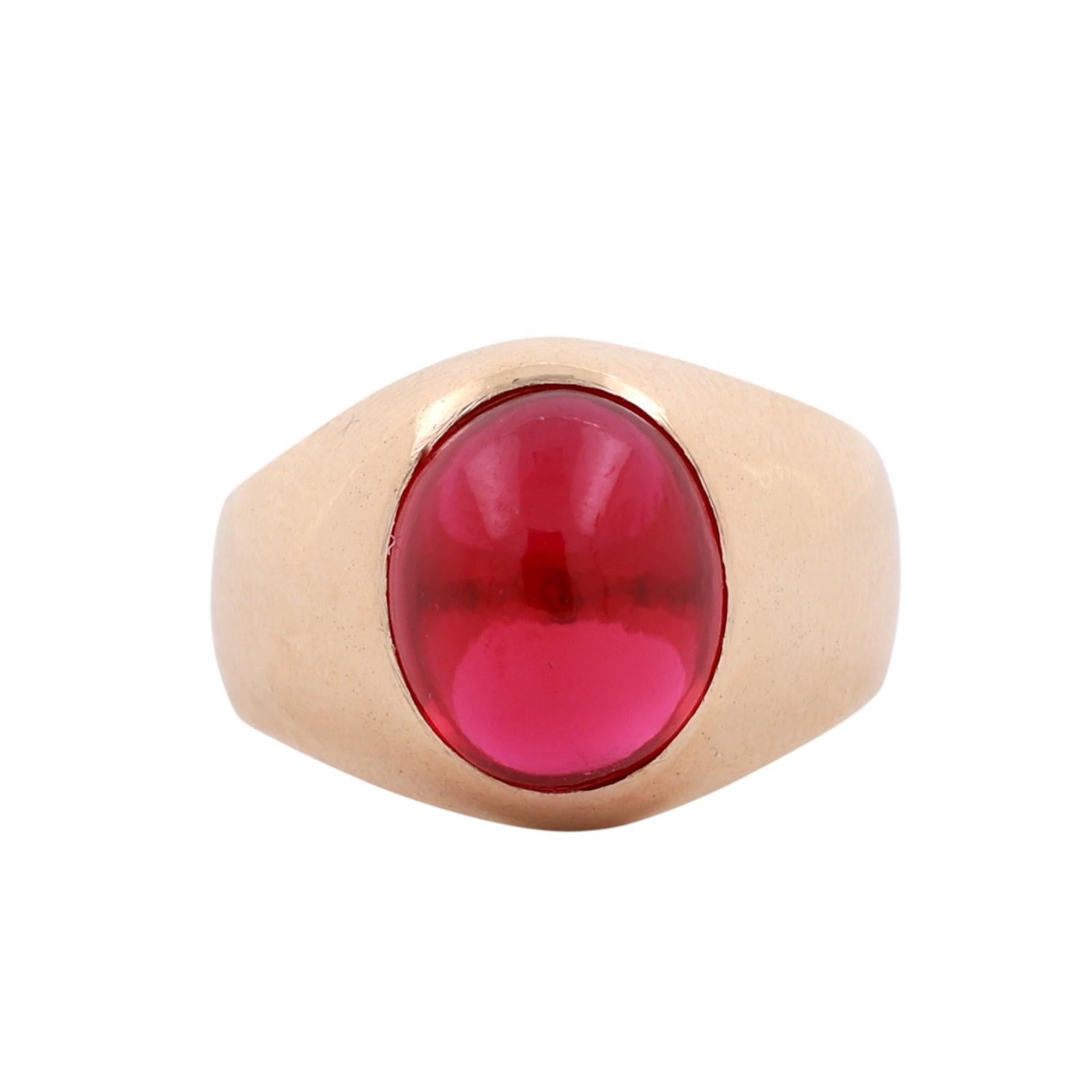 14K Yellow Gold 8.25CT Lab Grown Ruby Cabochon Signet Ring Unisex Size 9.25