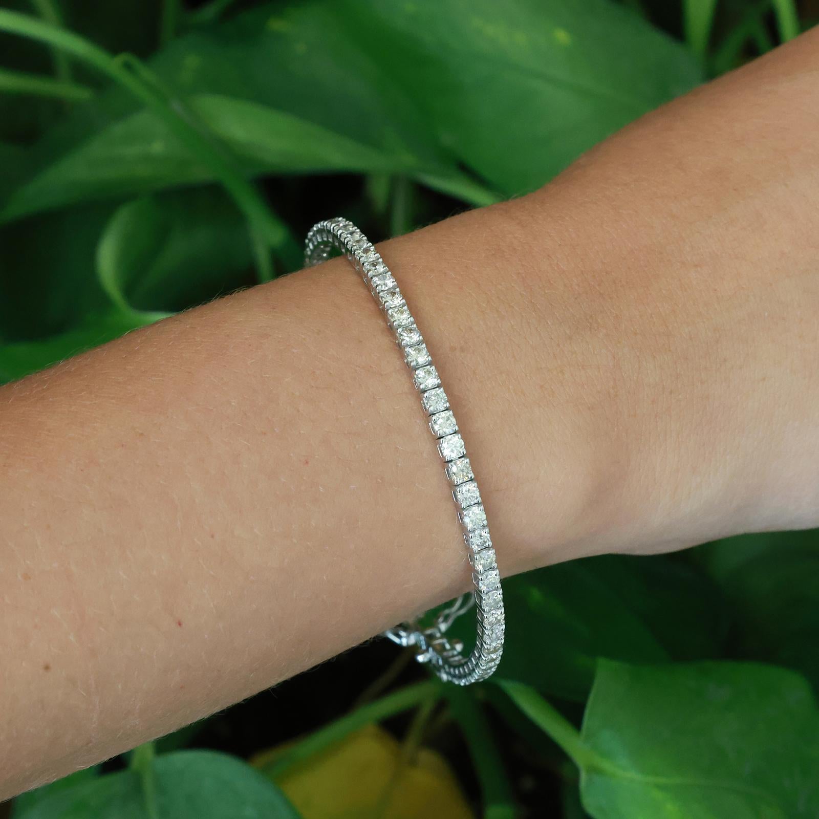 14K White Gold 5.25CTW Round Brilliant Natural Diamond Tennis Bracelet 7.5"