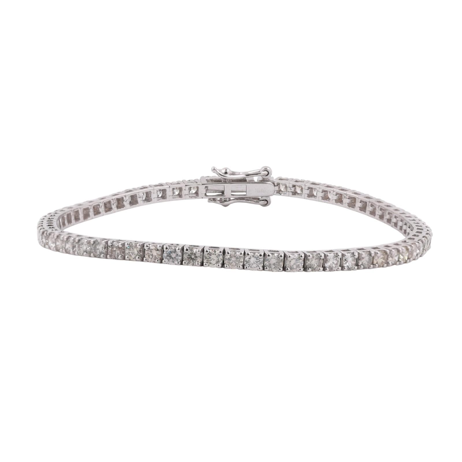14K White Gold 5.25CTW Round Brilliant Natural Diamond Tennis Bracelet 7.5"