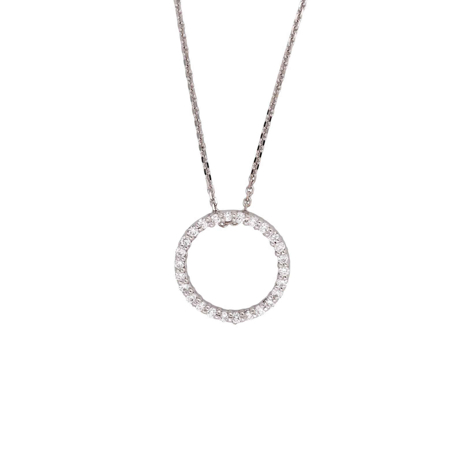 14K White Gold Diamond Circle Pendant Chain Necklace 0.35CTW 22" Adjustable