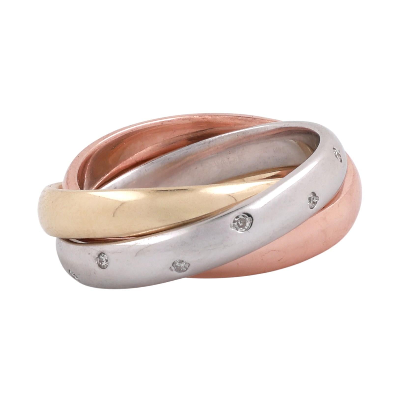 14K Tri Color Gold Diamond Rolling Trinity Ring Size 8.25 Wide Designer Style