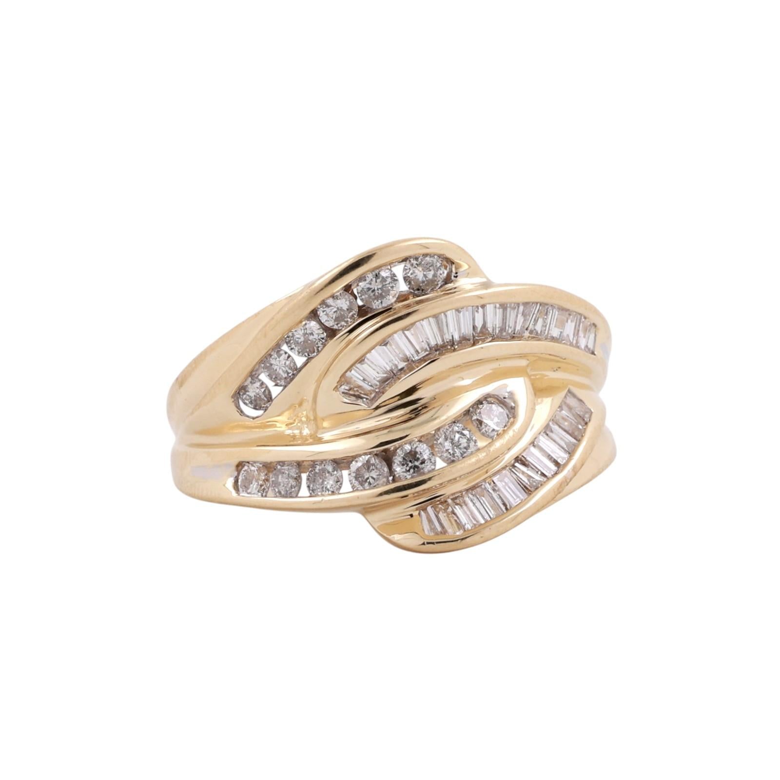 14K Yellow Gold Diamond Swirl Ring 0.50CTW Baguette Round Wide Band Statement 6