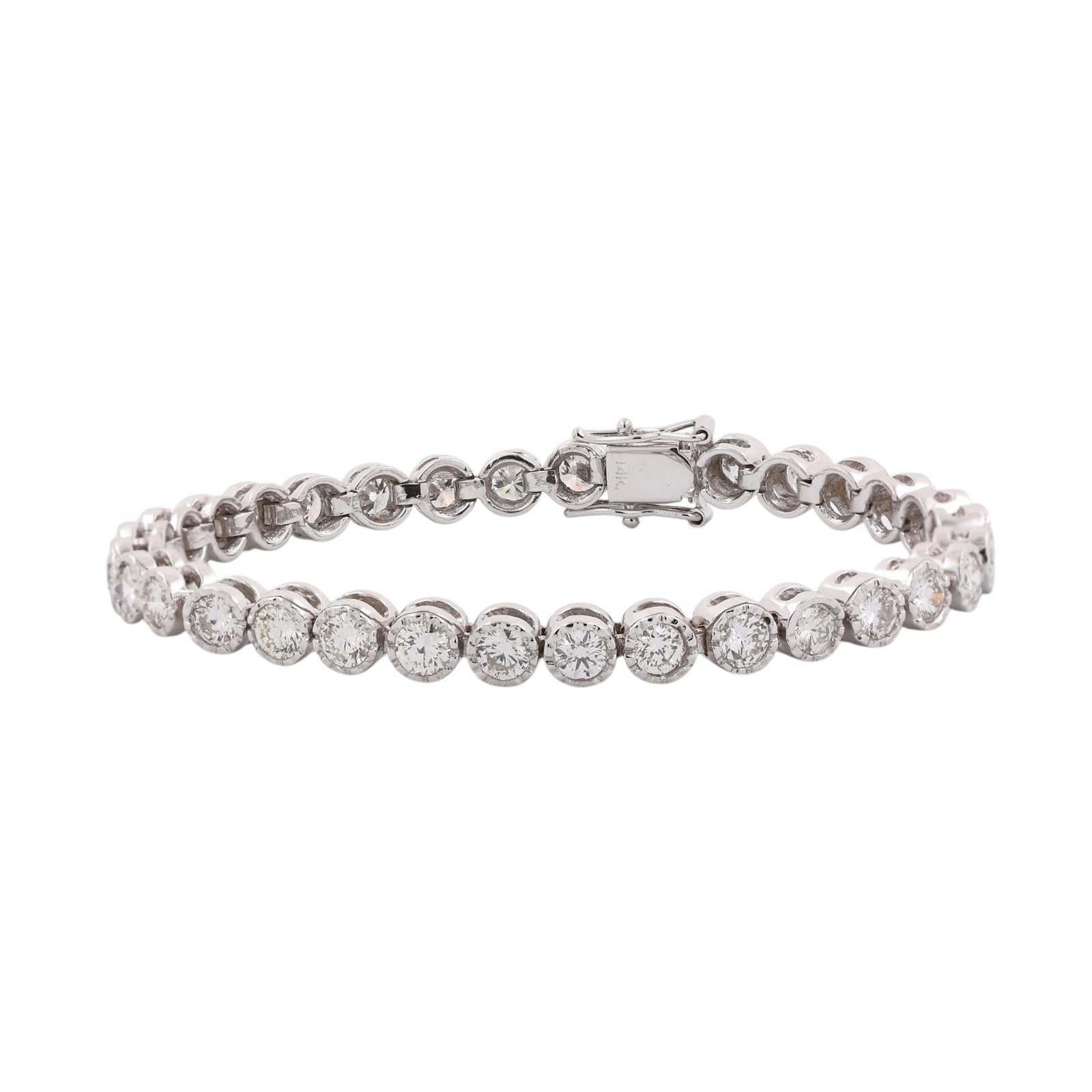 White Gold 6.50ctw Bezel Set Diamond Tennis Bracelet 7"