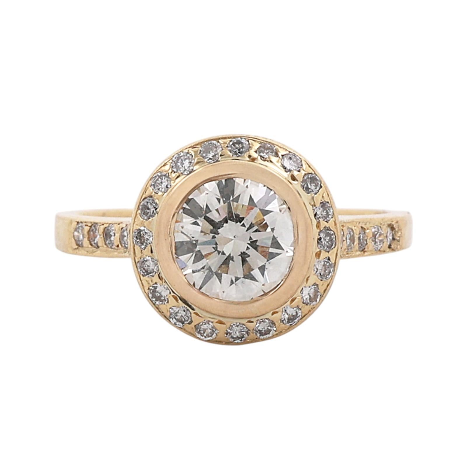 18K Yellow Gold 1.38CT Round Diamond Halo Engagement Ring 1.81CTW UGS Size 7