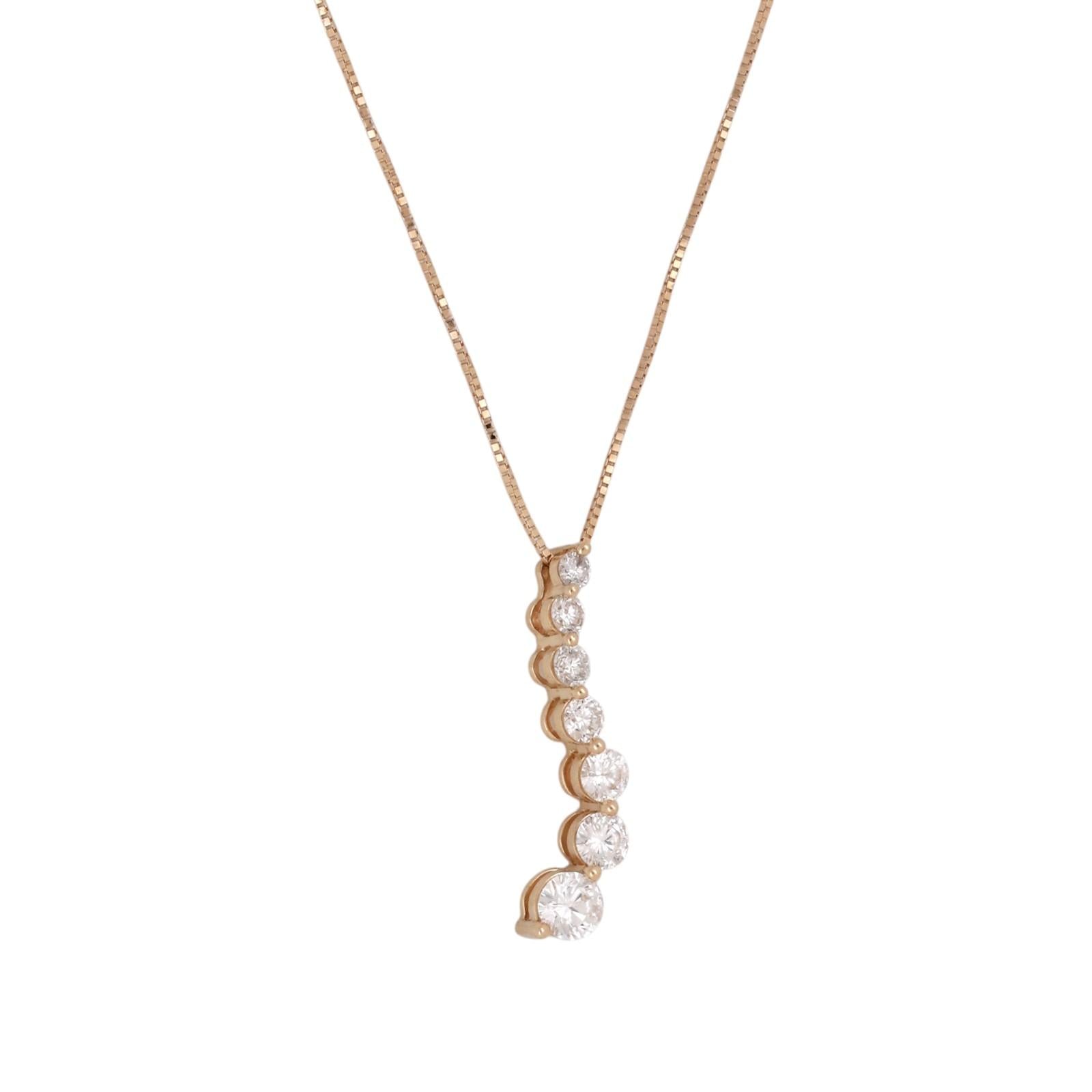14K Yellow Gold 1.00CTW Diamond Journey Pendant Necklace 7 Stone Estate