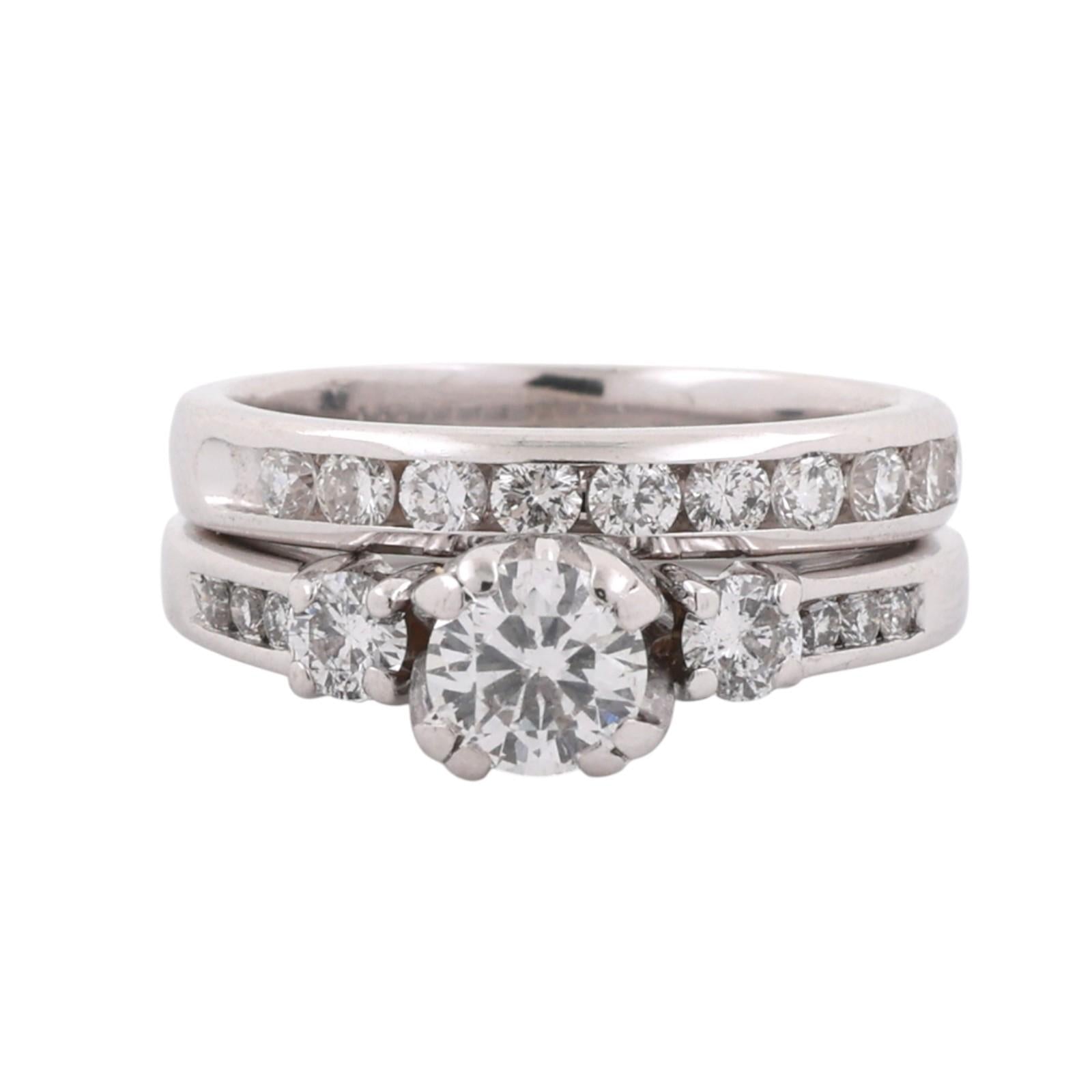 14K White Gold 1.30CTW Diamond Bridal Set 0.50CT Center Engagement Ring Sz 5.25