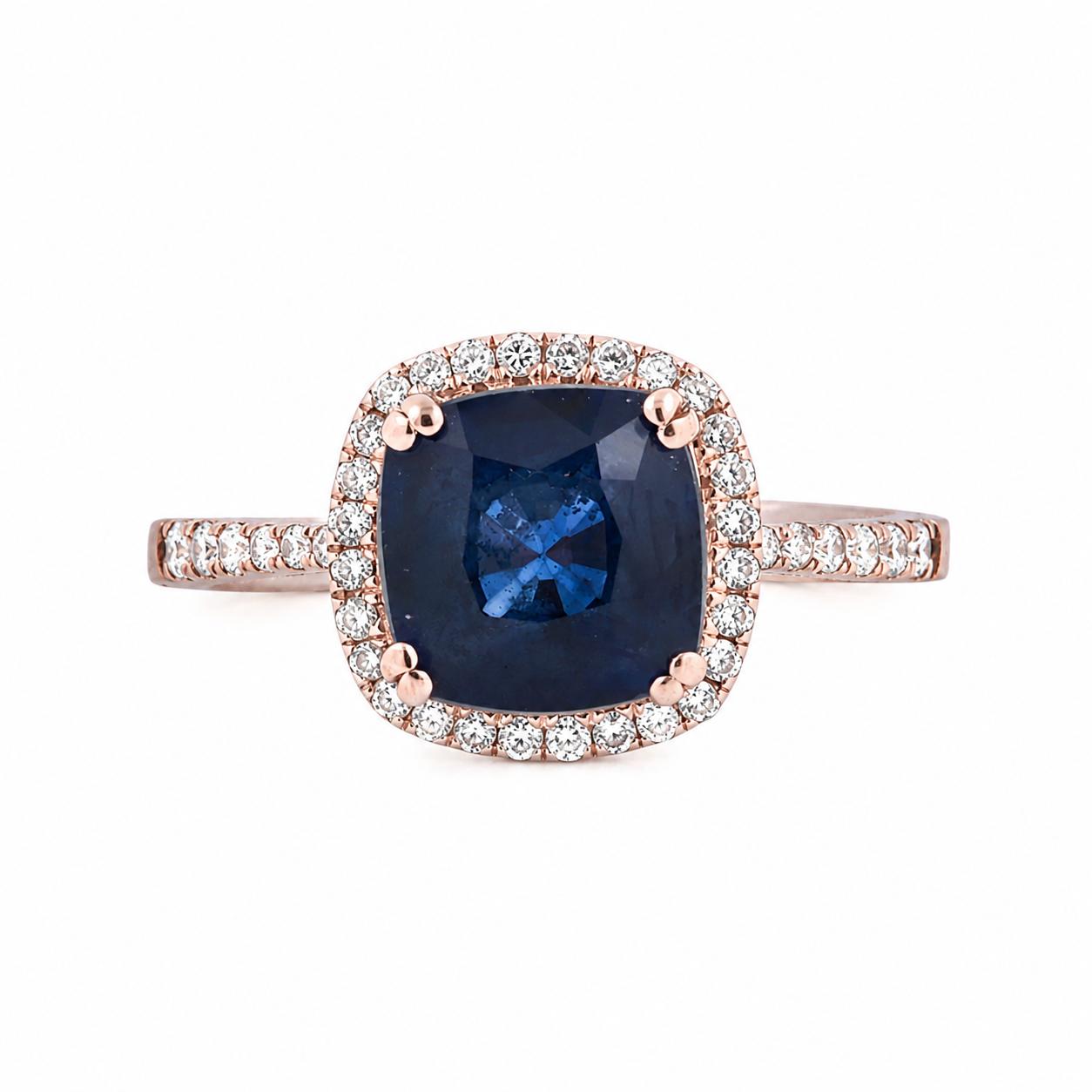 EFFY Sapphire Diamond Halo Ring 14K Rose Gold 2.75CTW Estate Size 7