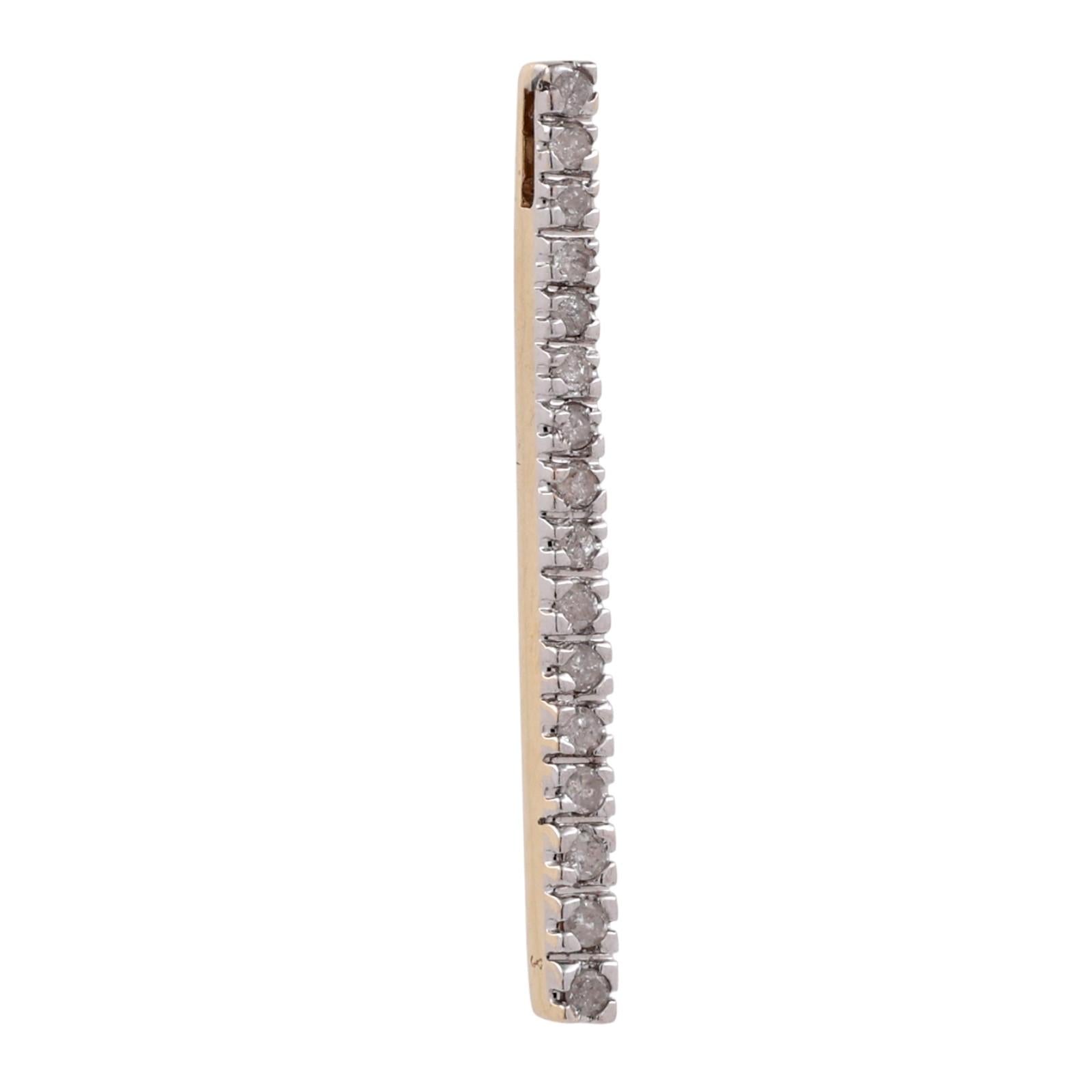 Diamond Bar Pendant 10K Two Tone Gold 0.25CTW Vertical Estate 1.25” No Chain