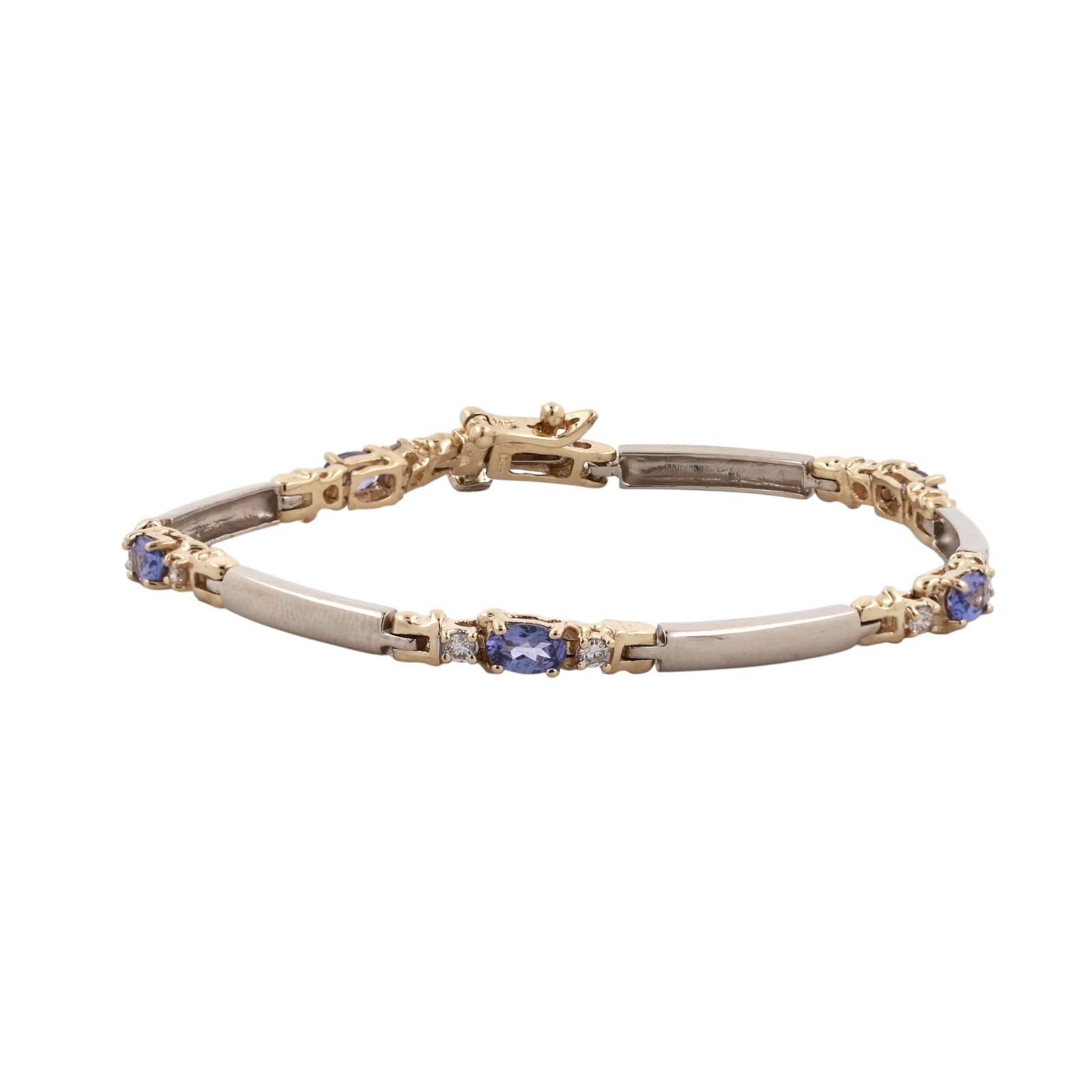 LeVian 14K Yellow Gold Tanzanite Diamond Bracelet 1.30CTW Estate 7"