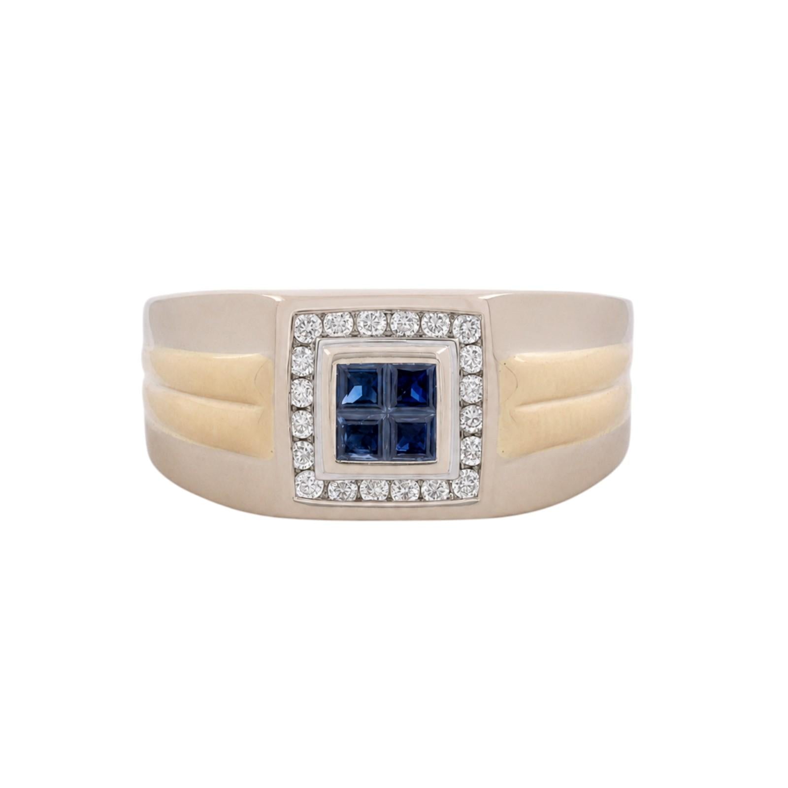 14K Two Tone Gold Sapphire Diamond Halo Men's Ring 0.46CTW Size 9.5 Estate