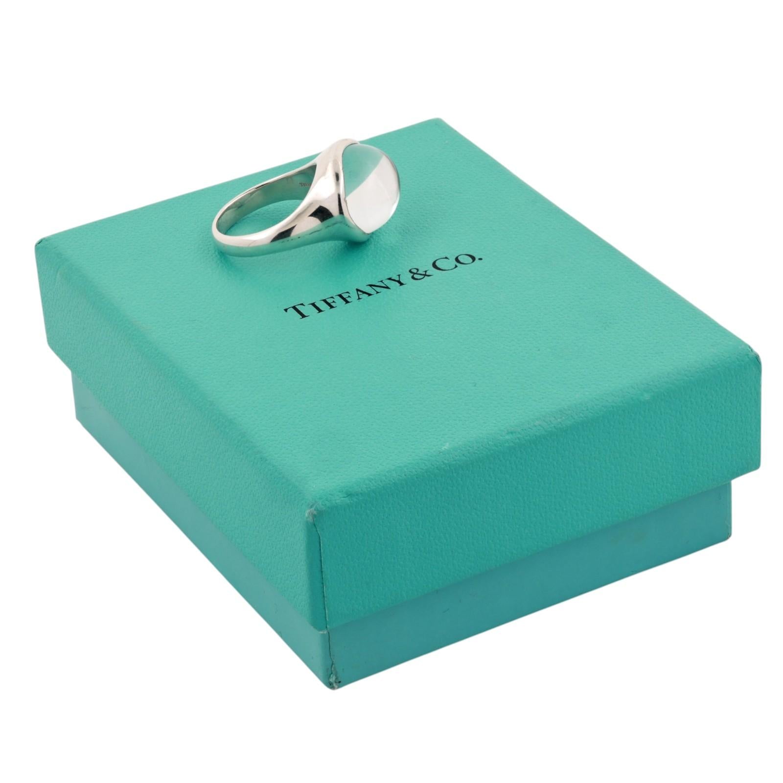 Tiffany & Co. Elsa Peretti Sterling Silver Rock Crystal Cabochon Ring SIze 8.25
