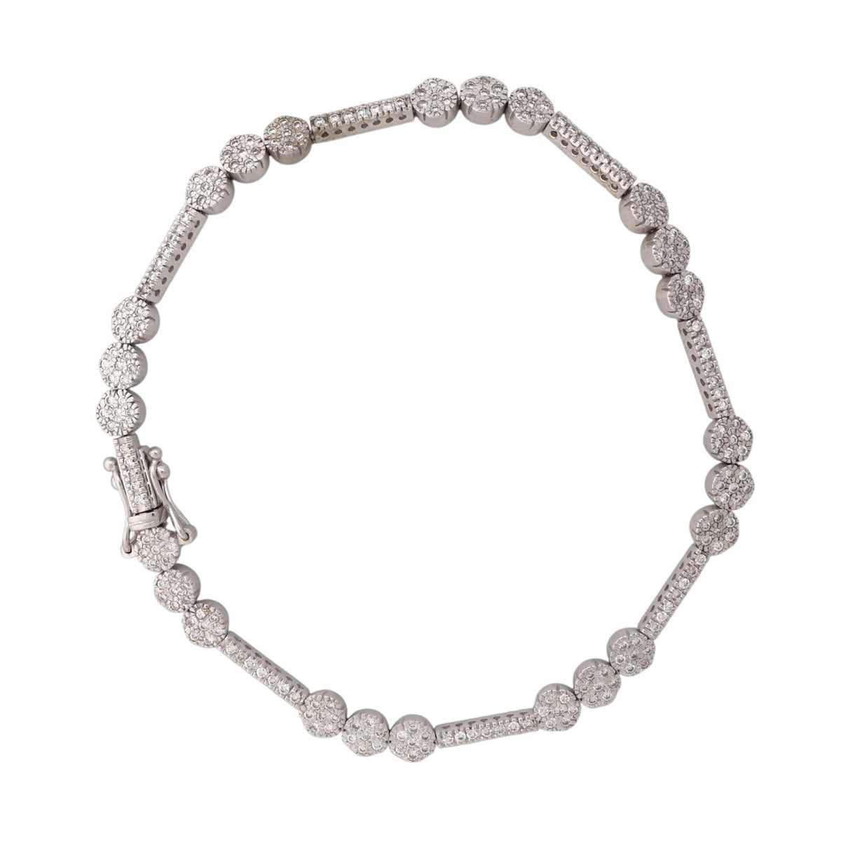 Natural Diamond Cluster Station Link Bracelet 14K White Gold 1.65 CTW 7.25"