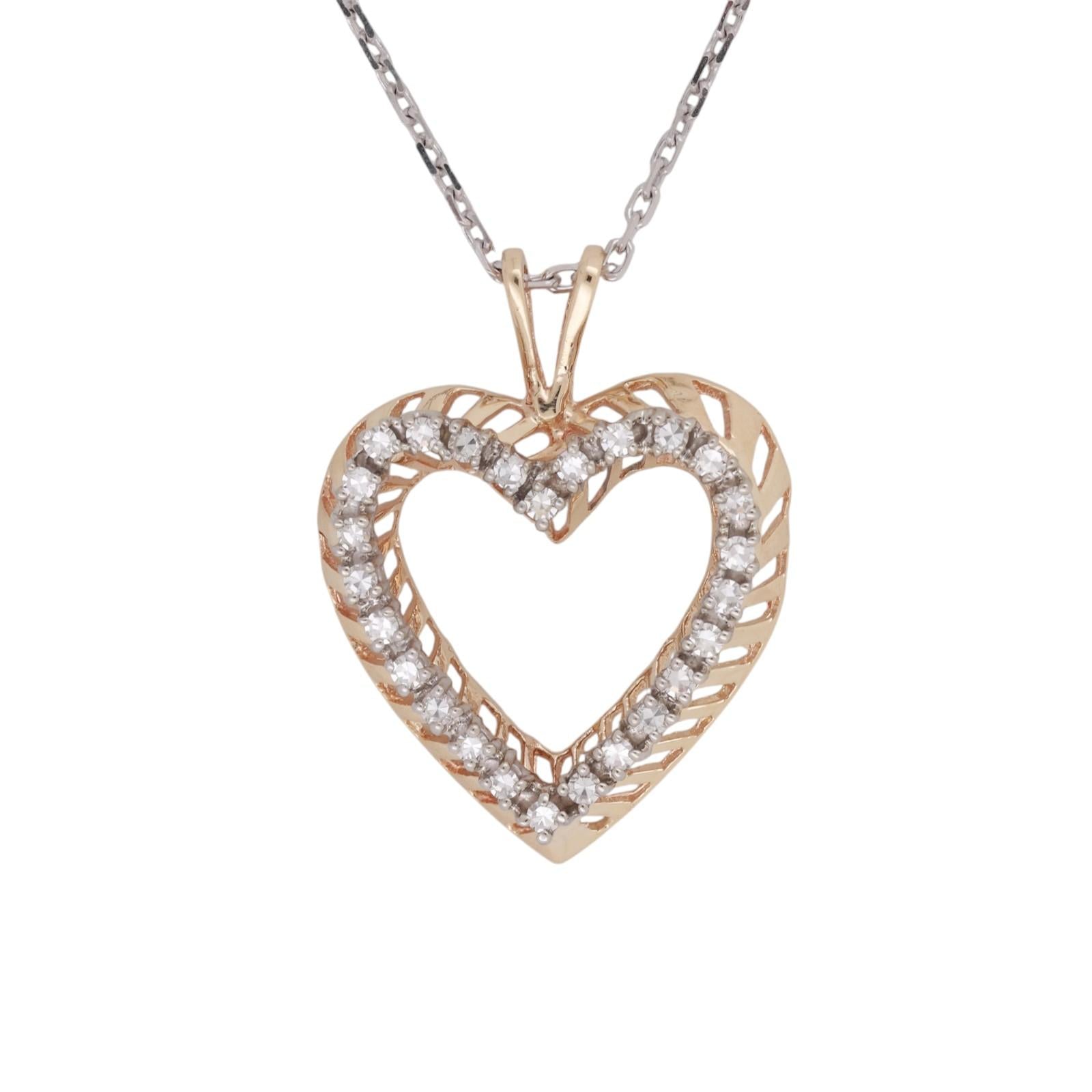 14K Two Tone Gold Diamond Heart Pendant Necklace 0.65CTW Italy 18" Chain