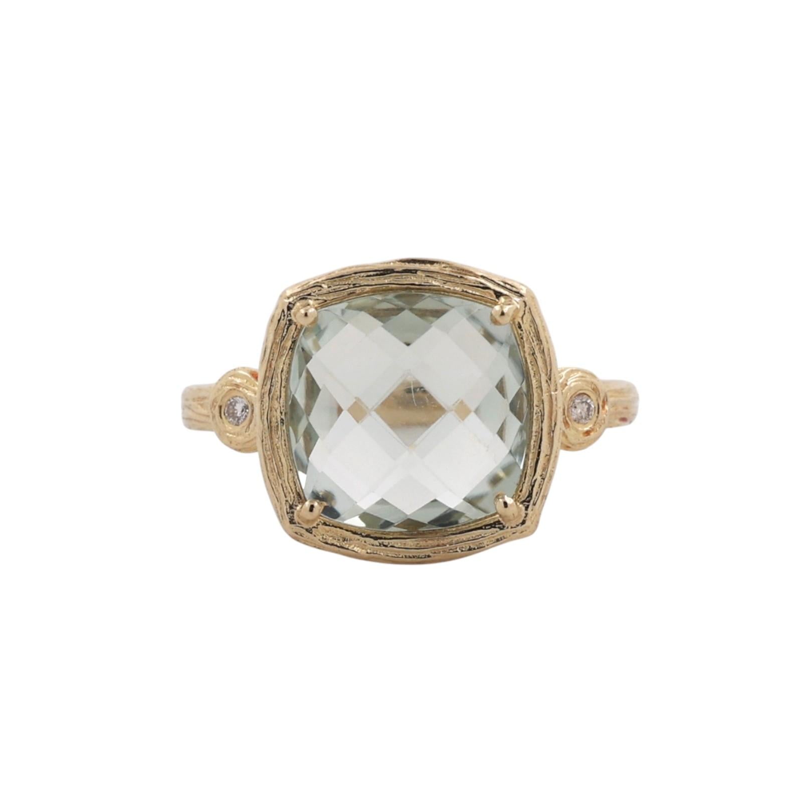 14K Gold 3.65CTW Solitaire Cushion Cut Green Prasiolite Diamond Ring Size 7.25