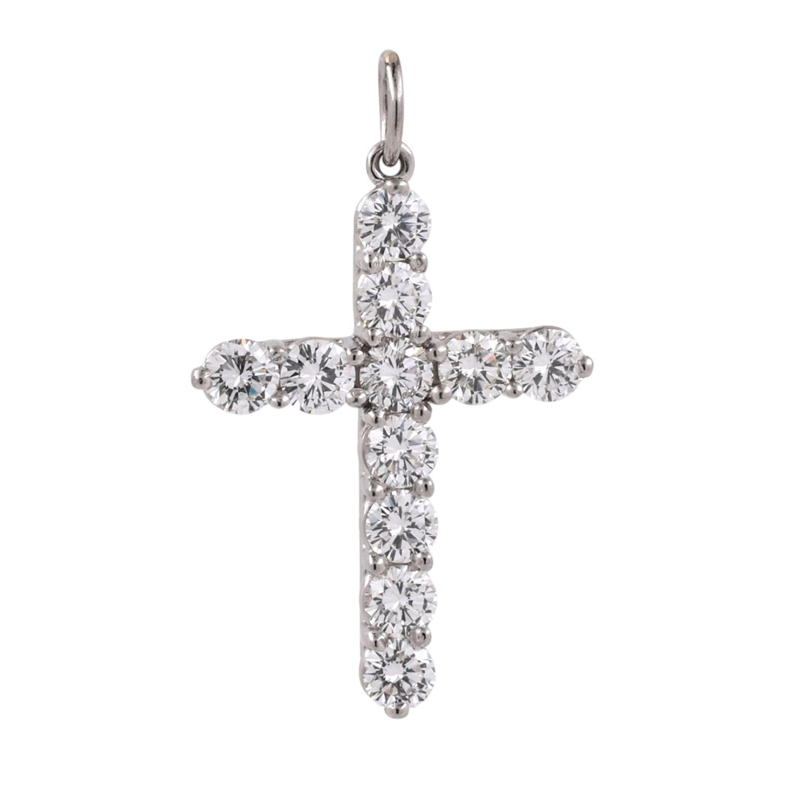 PT950 Platinum 1.60 CTW Natural Round Brilliant Diamond Cross Pendant