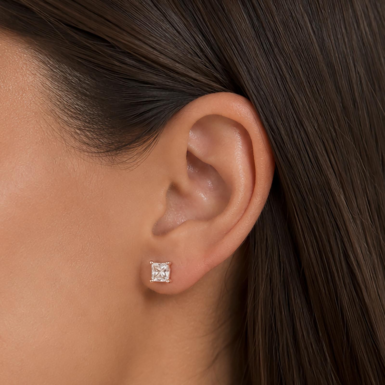 14K Yellow Gold 1.00CTW Princess Cut Diamond Stud Earrings