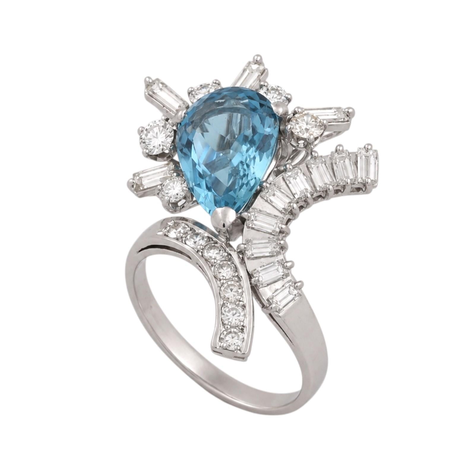 14K White Gold 4.80CT Aquamarine and 1.55CTW Diamond Cocktail Ring Size 9