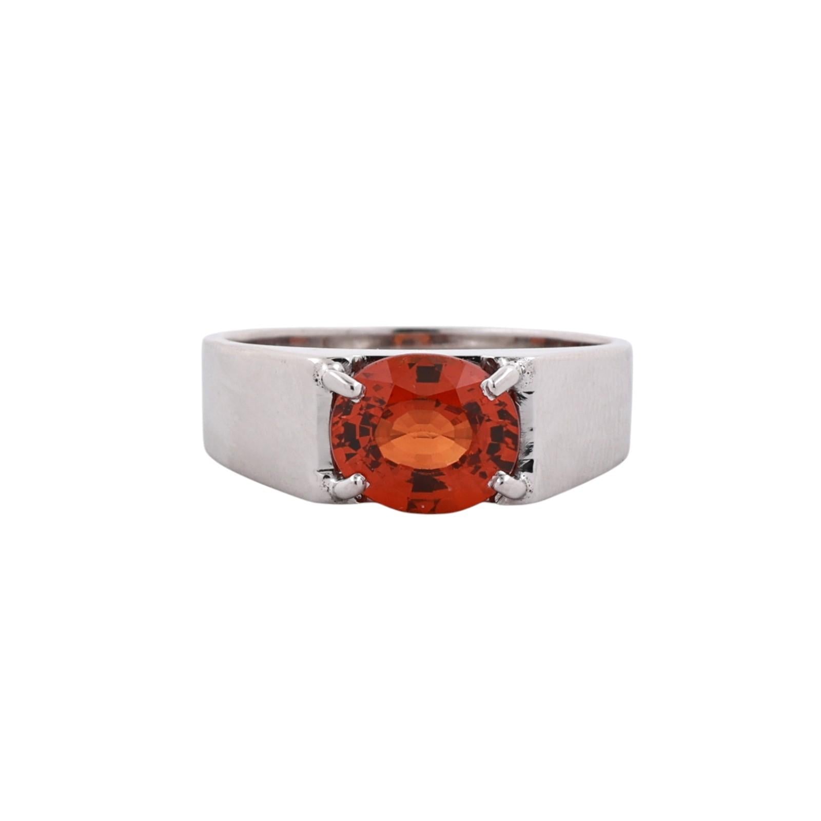 14K White Gold 2.55CT Spessartite Garnet Signet Ring Estate Size 8.75