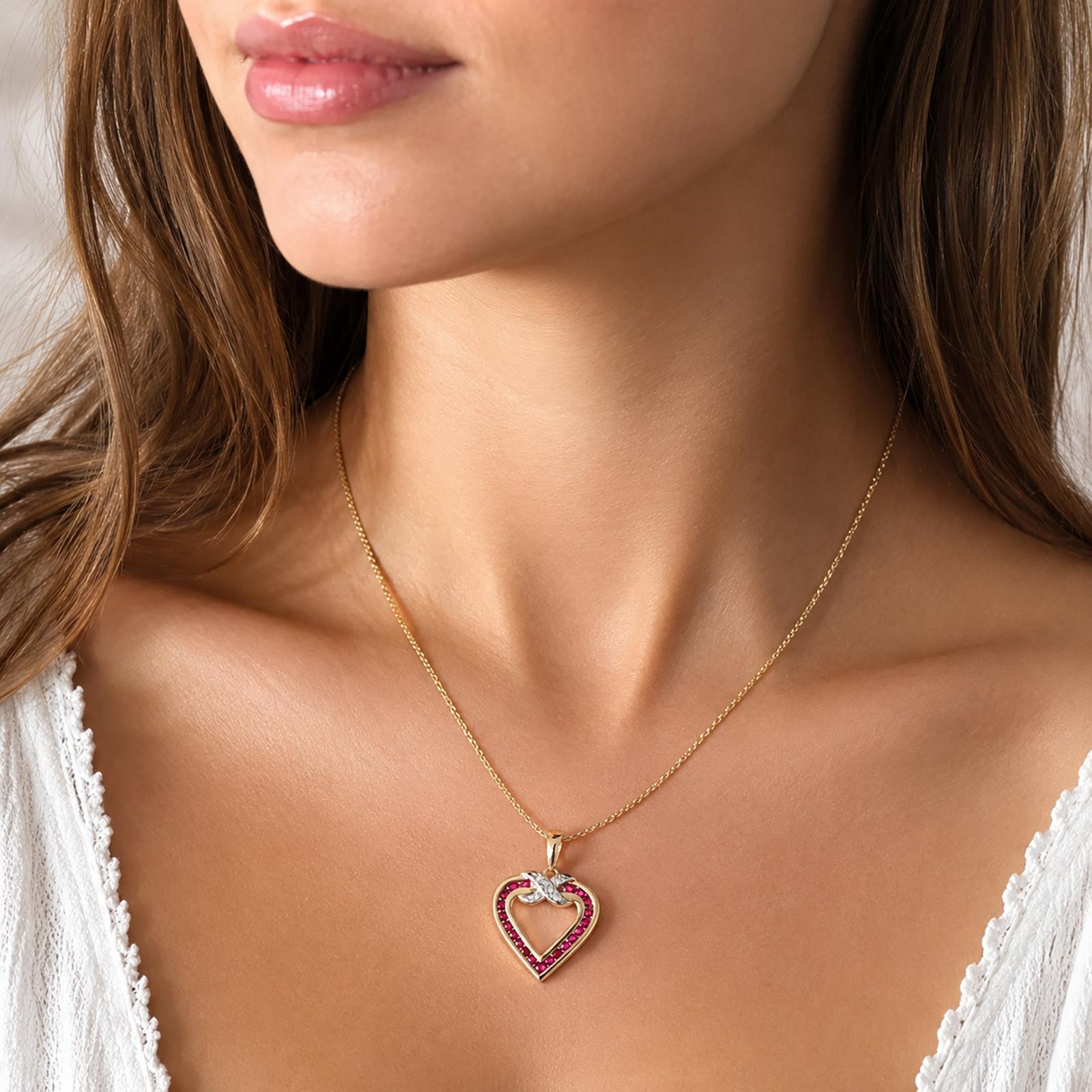 14K Gold Ruby Diamond Open Heart Pendant Charm 0.68CTW Estate