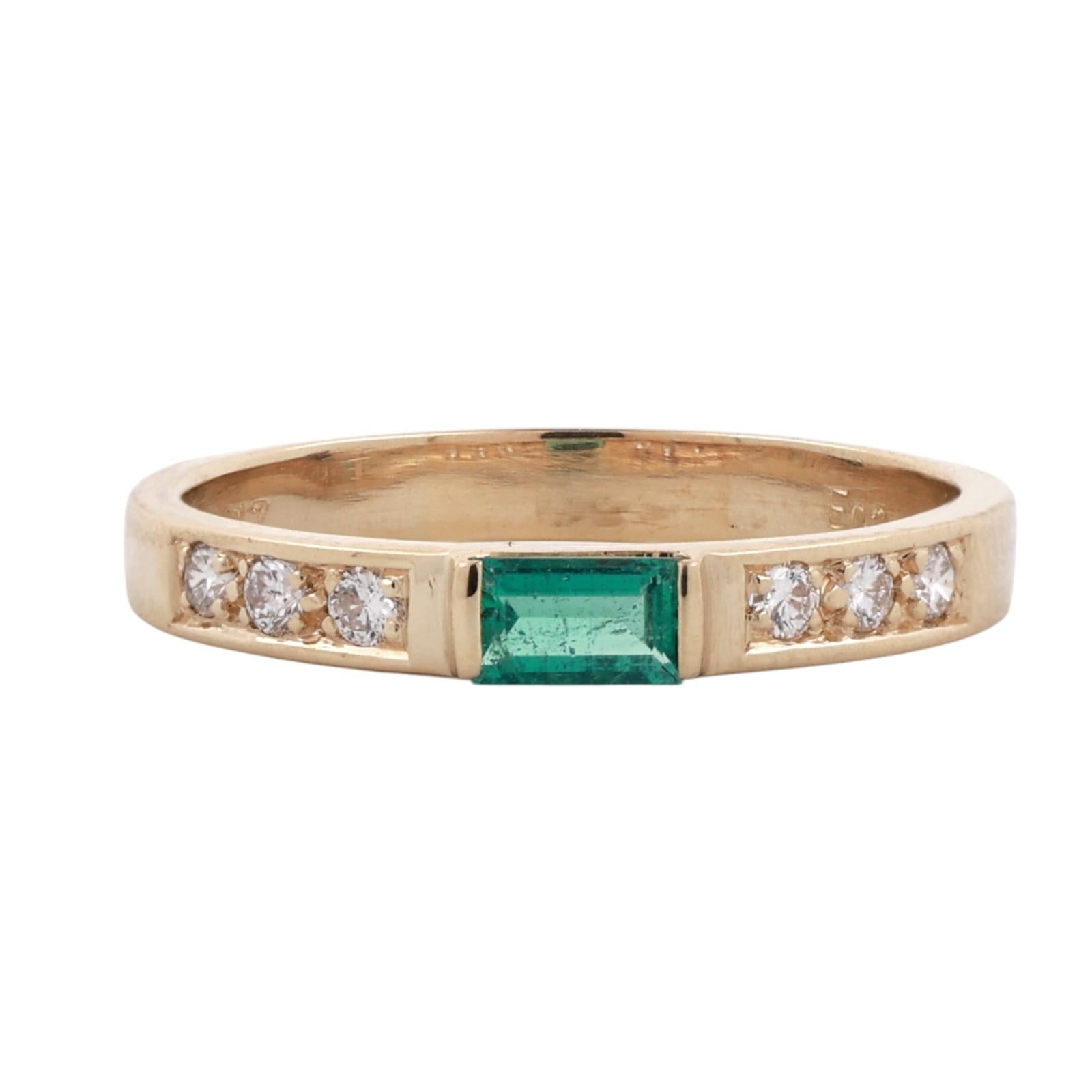 14K Yellow Gold Emerald Cut Emerald Diamond Band Ring 0.42CTW Size 9.25