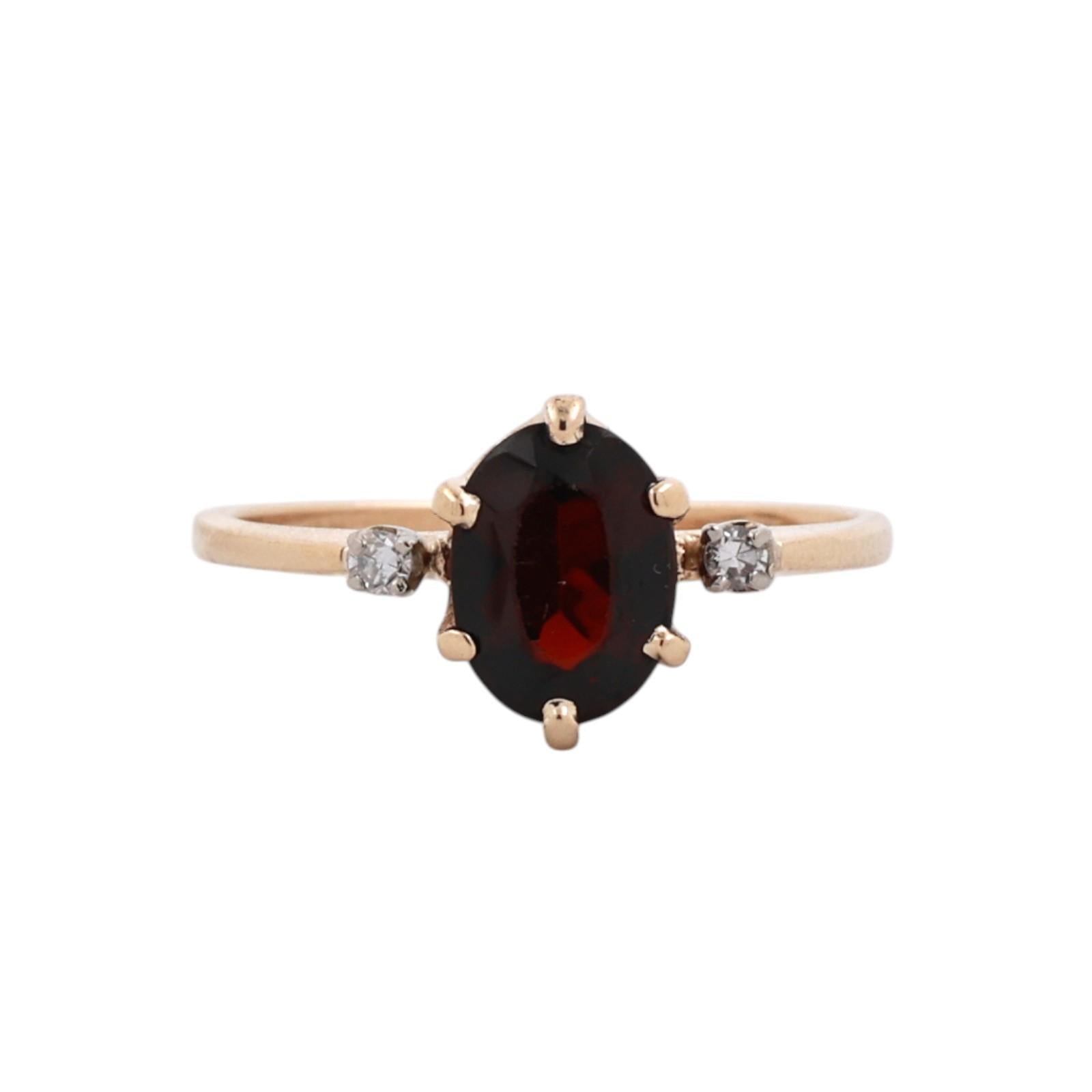 Vintage ESEMCO Yellow Gold Garnet Diamond Ring Size 6