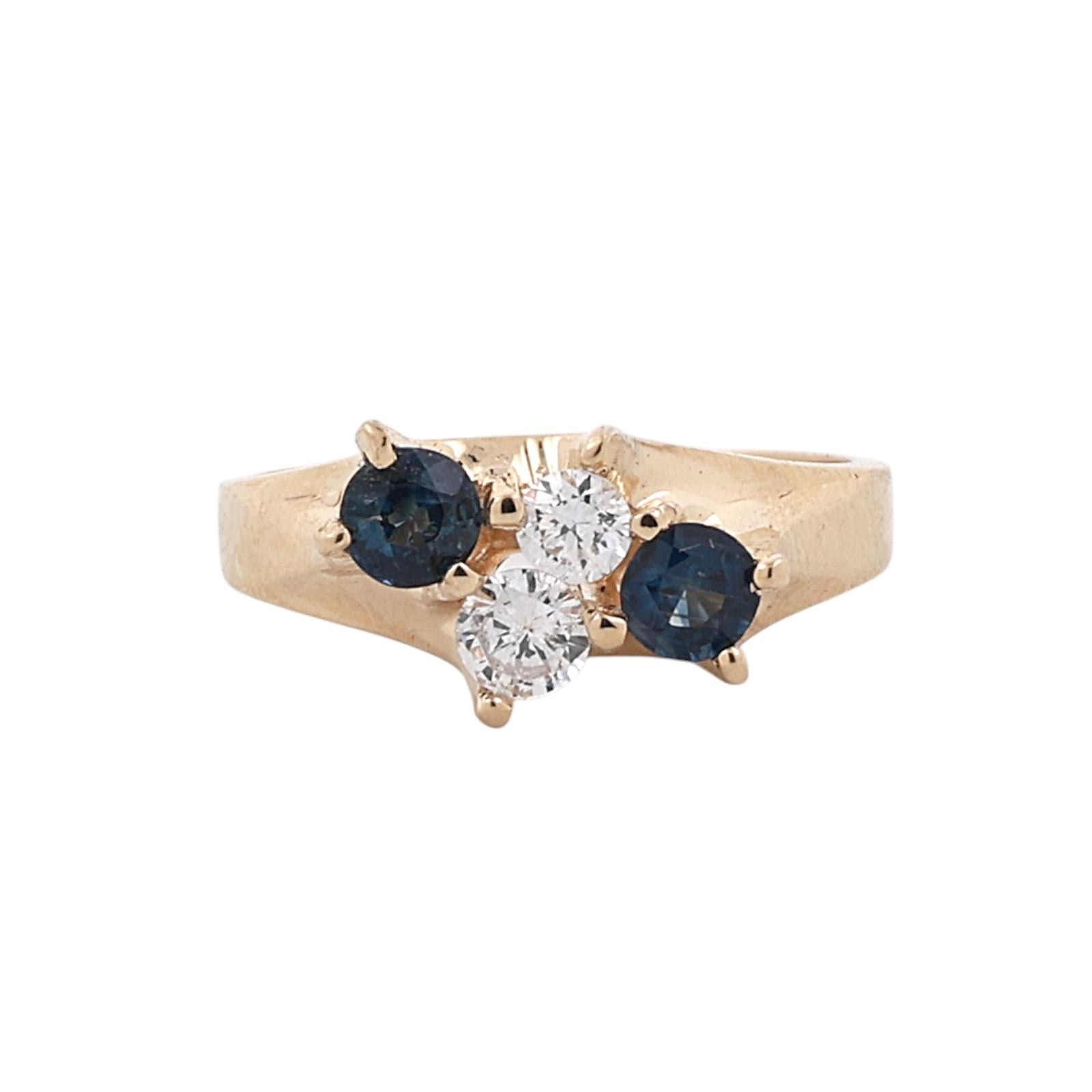 Blue Sapphire Diamond Bypass Ring Estate 0.75CTW Size 5.5