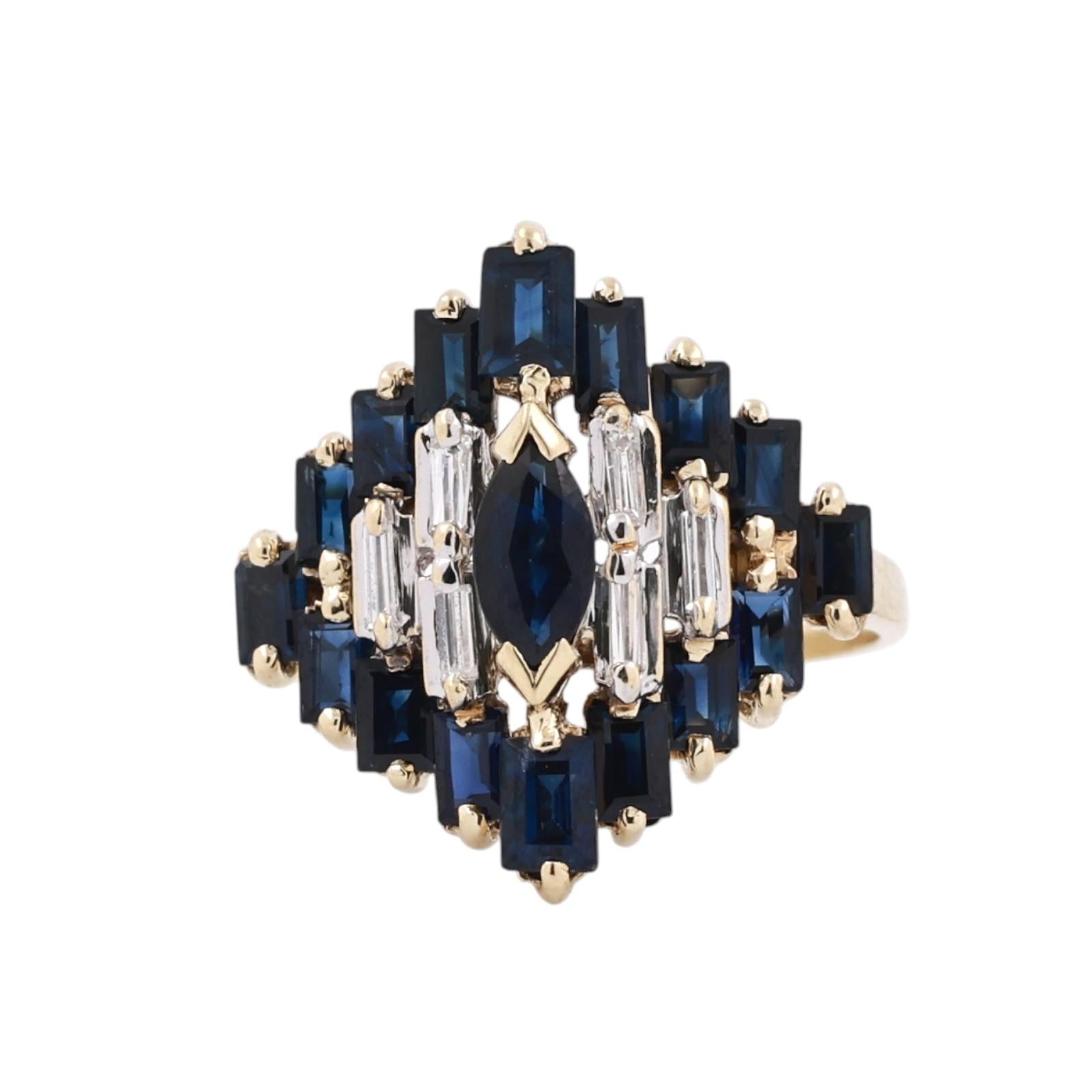 Natural Sapphire Diamond Cluster Ring 2.22CTW 14K Yellow Gold Estate Size 7.5