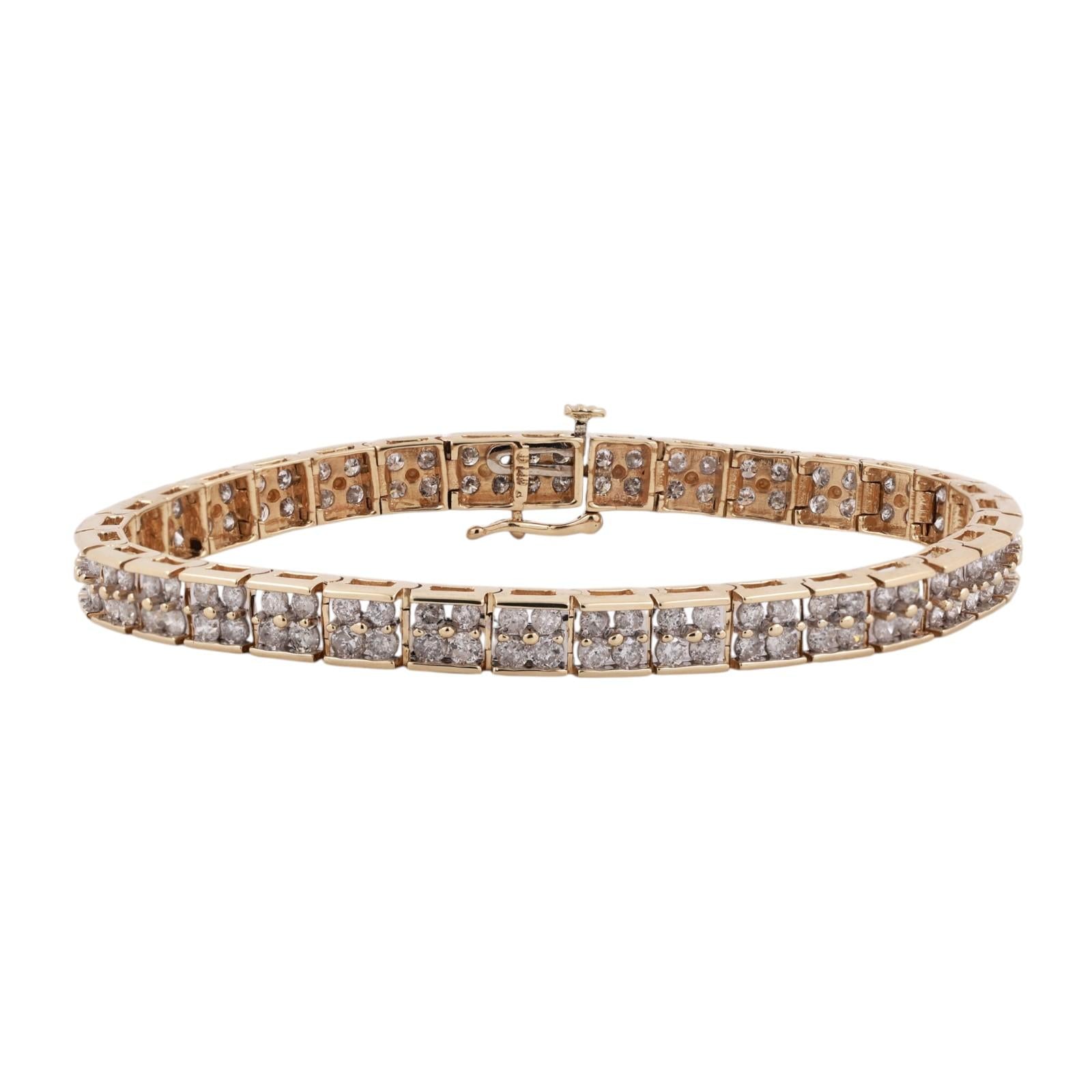 14K Two Tone Gold 5.00CTW Diamond Tennis Bracelet Two Rows Diamonds 7"