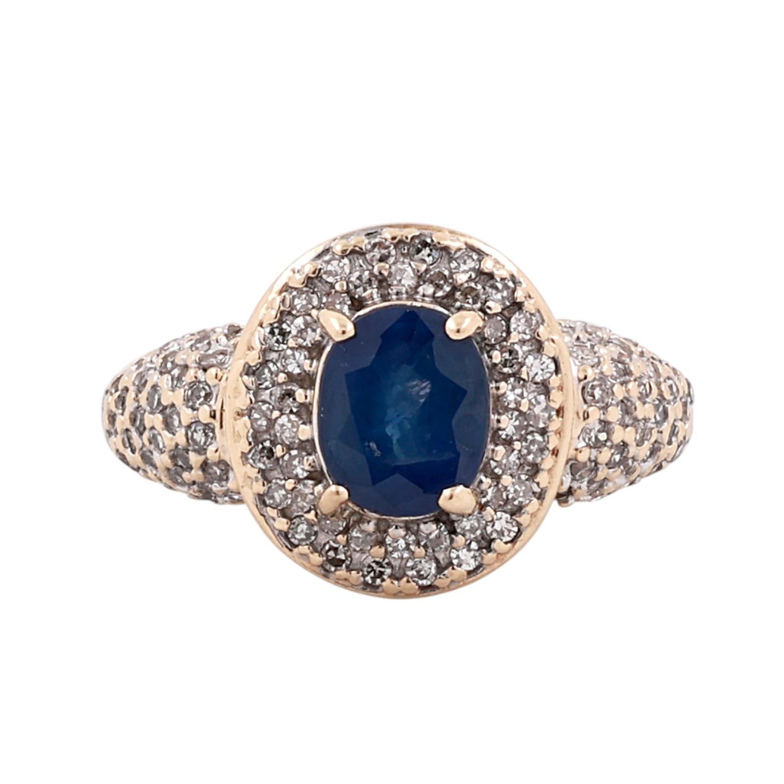 2.00CTW Natural Sapphire Diamond Halo Ring 14K Yellow Gold Estate Size 6