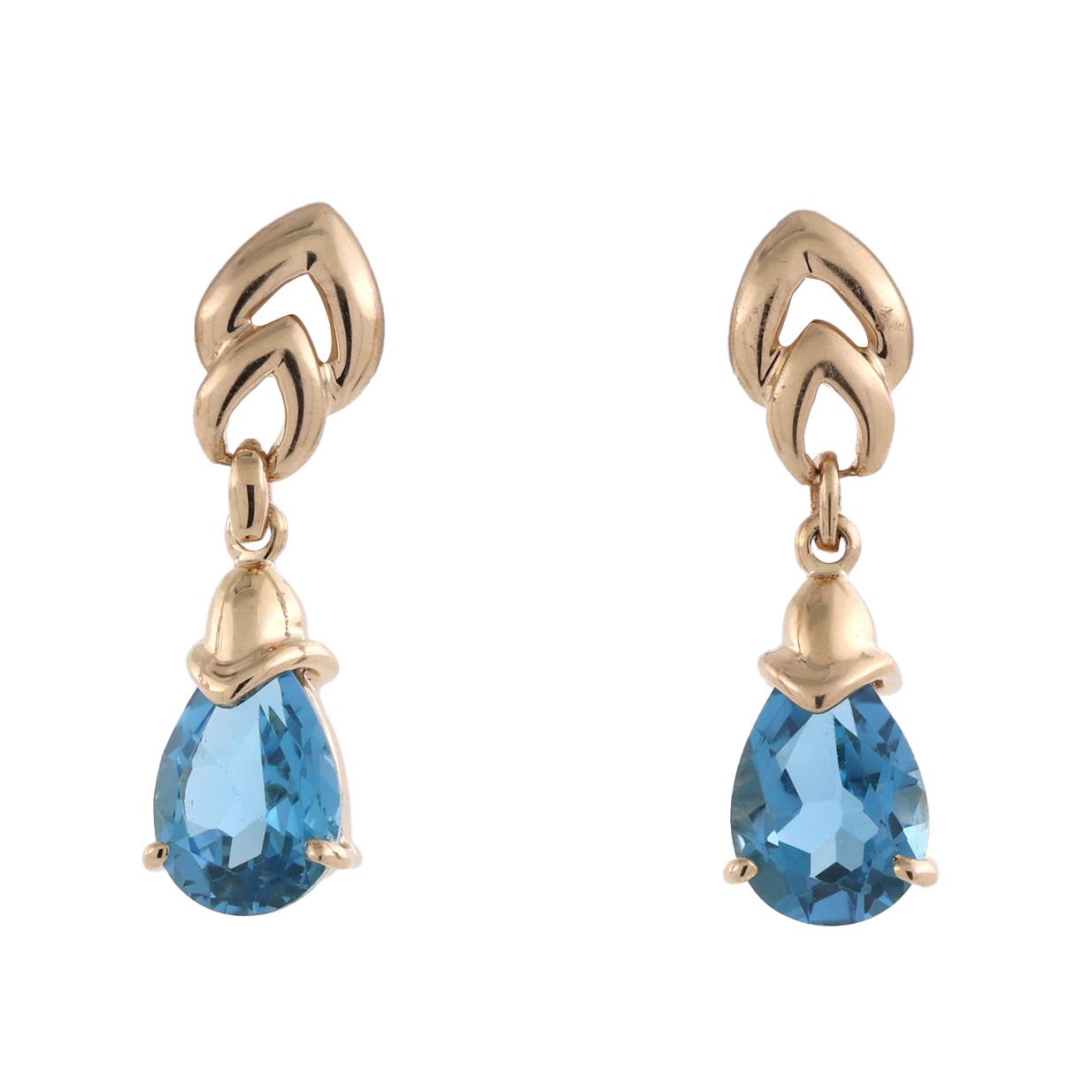 14K Gold Pear Blue Topaz Dangle Drop Earrings 4.70CTW Estate Teardrop Ladies
