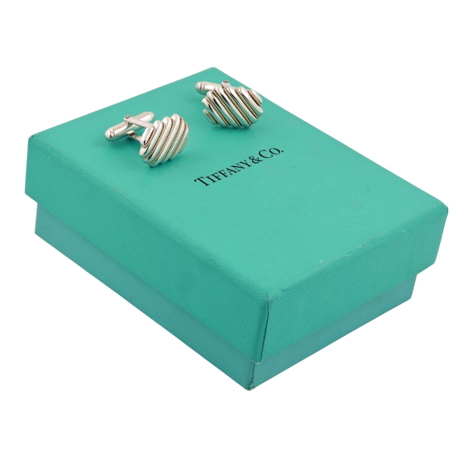 Tiffany & Co. Sterling Silver 18K Gold Cable Cufflinks Oval Rope Estate