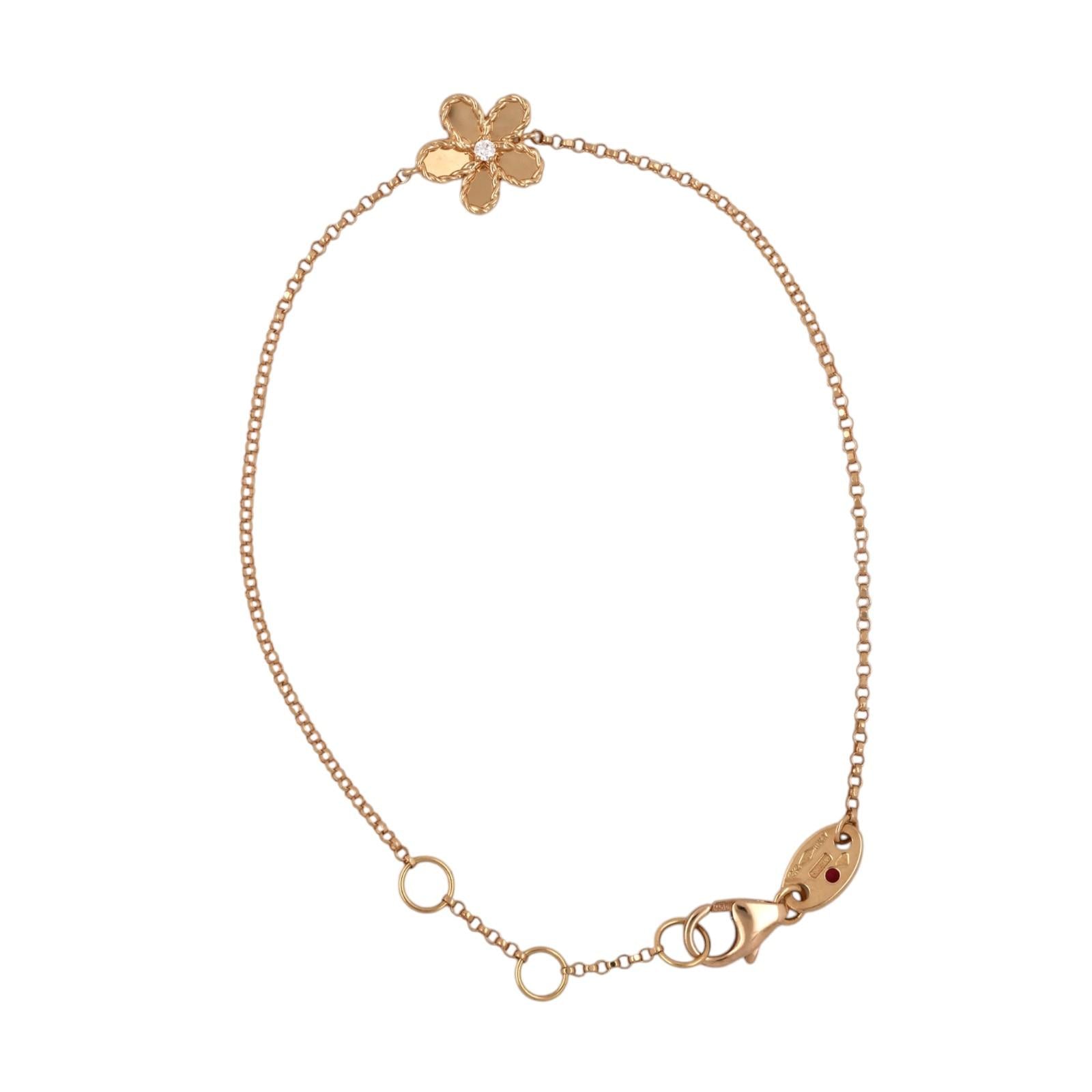 Roberto Coin 18K Yellow Gold Jasmine Diamond Small Flower Rolo Bracelet 6-7"