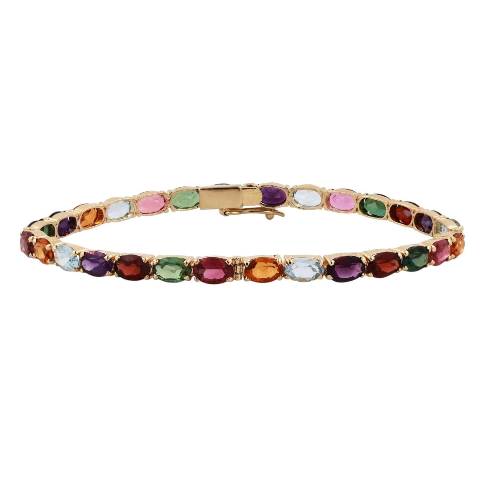 Multi Gemstone Tennis Bracelet Yellow Gold Amethyst Tourmaline Garnet Topaz 6.75