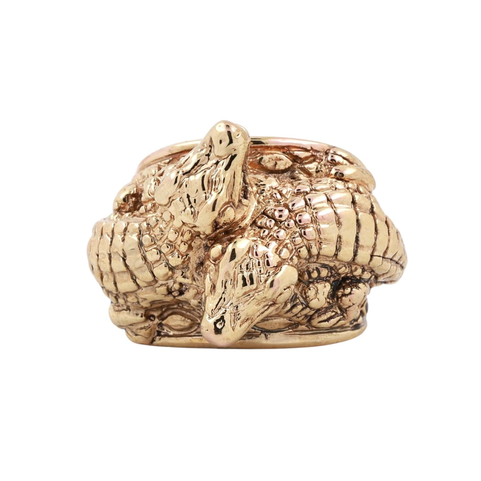 Italian Alligator Ring 14K Yellow Gold Wide Statement Band Estate Size 7.75
