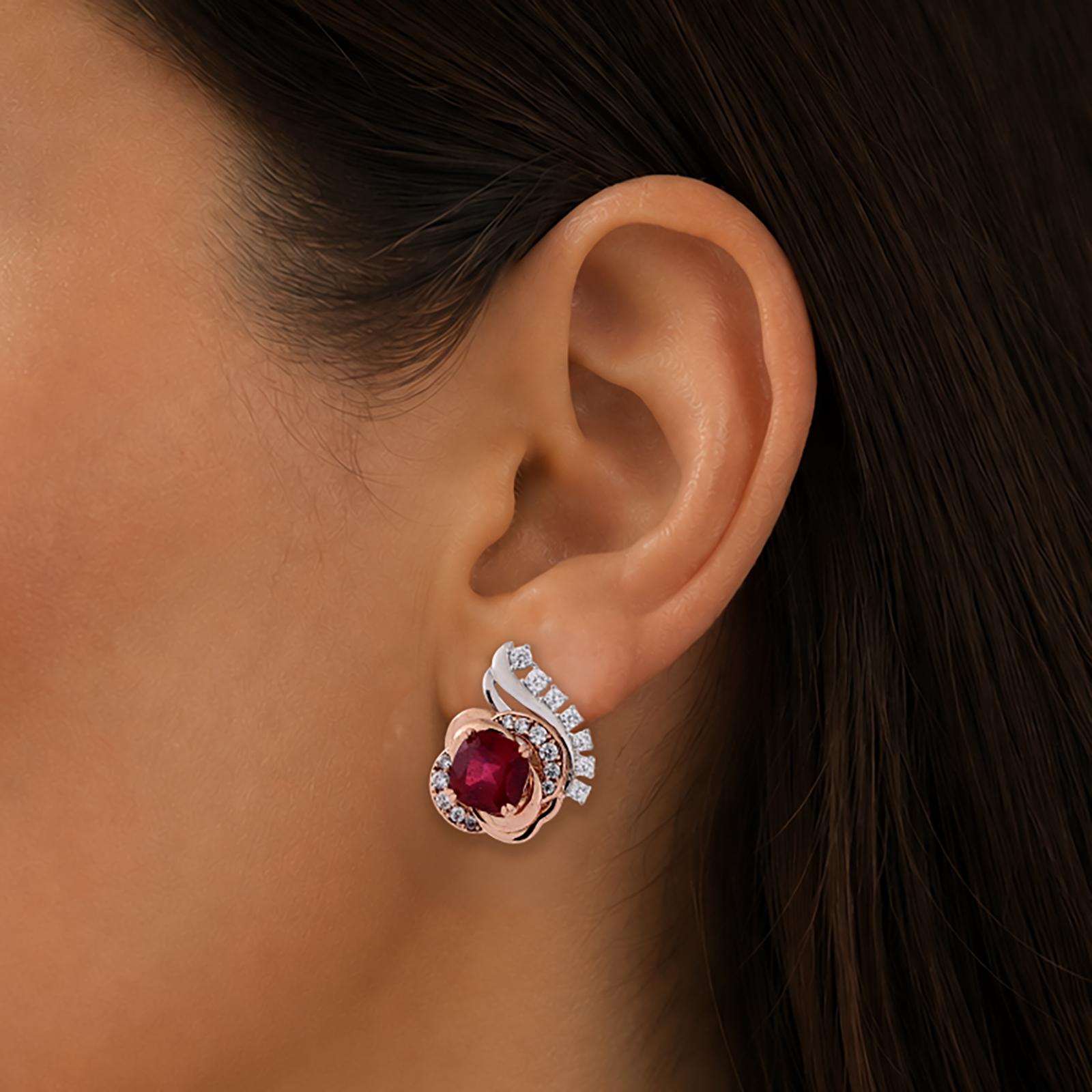 14K Rose White Two Tone Gold Ruby Diamond Earrings 4.50CTW Ladies Estate