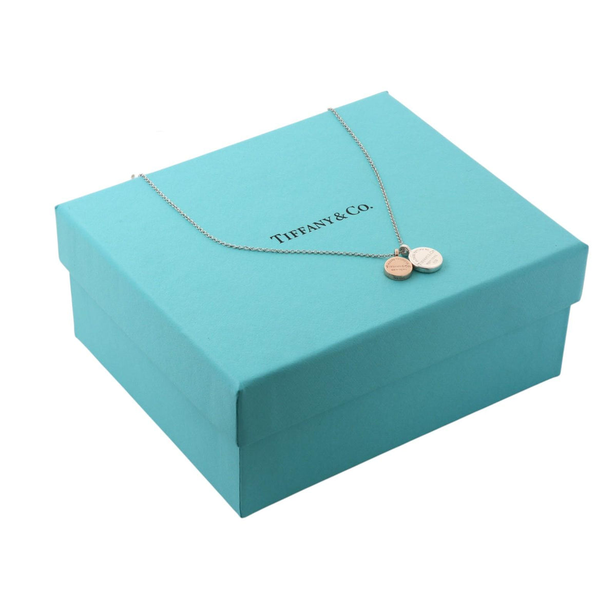 Tiffany & Co. Return to Tiffany Double Round Tag Necklace Silver Rubedo 16-18"