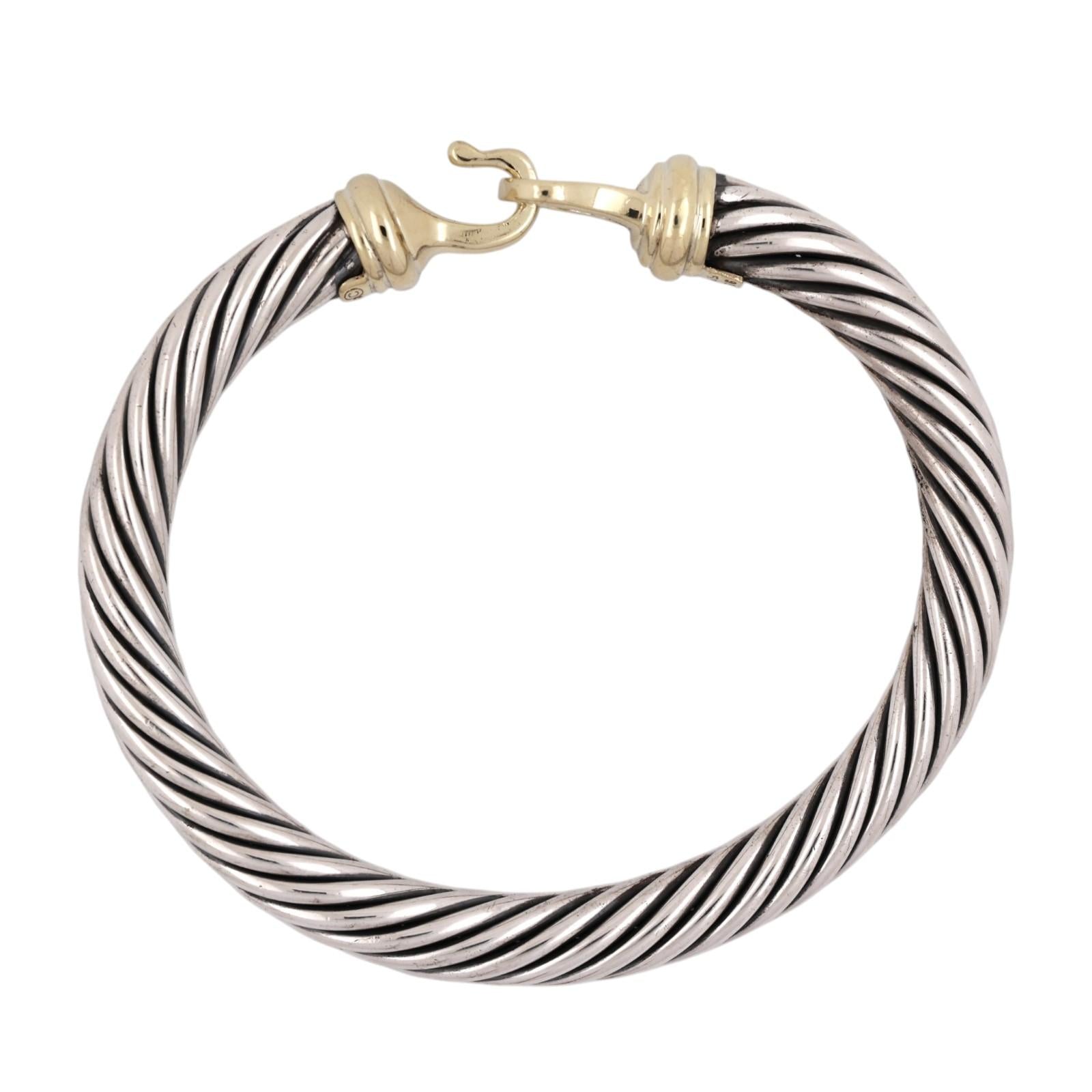 David Yurman 14K Gold Sterling Silver Cable Buckle Bracelet 7mm 6.5" DY
