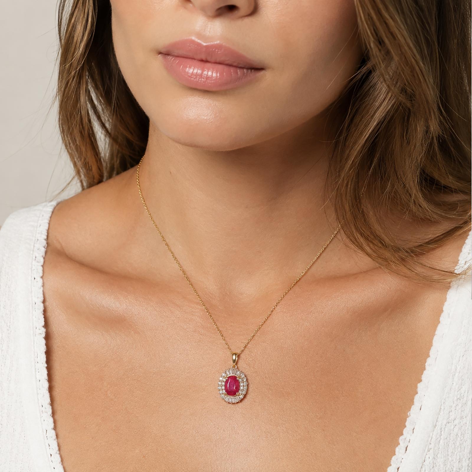 EFFY 14K Yellow Gold Natural 2.10 TW Ruby Halo Diamond Pendant Necklace 18.25"