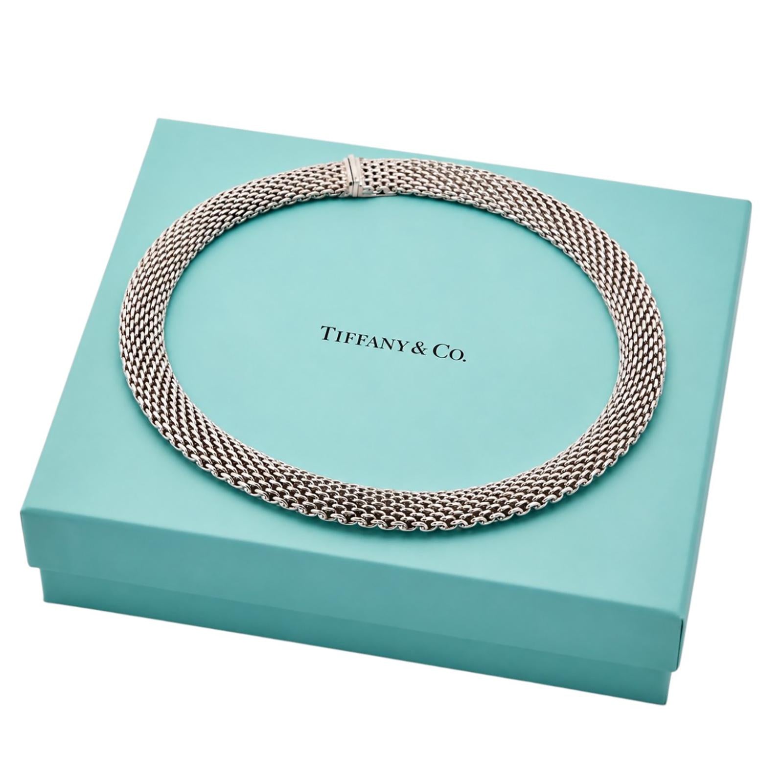 Tiffany & Co. Somerset Mesh Sterling Silver Necklace 925 12mm Wide 17.25"