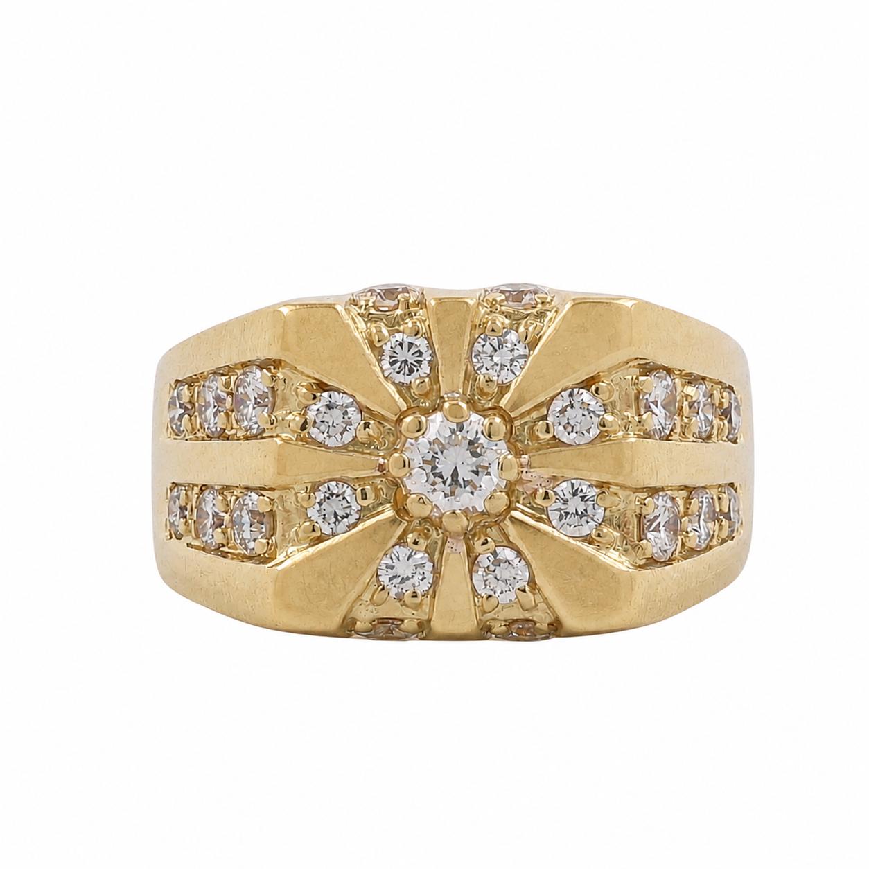Men's 18K Yellow Gold 1.80 CTW Natural Diamond Statement Ring Size 10 15.3g