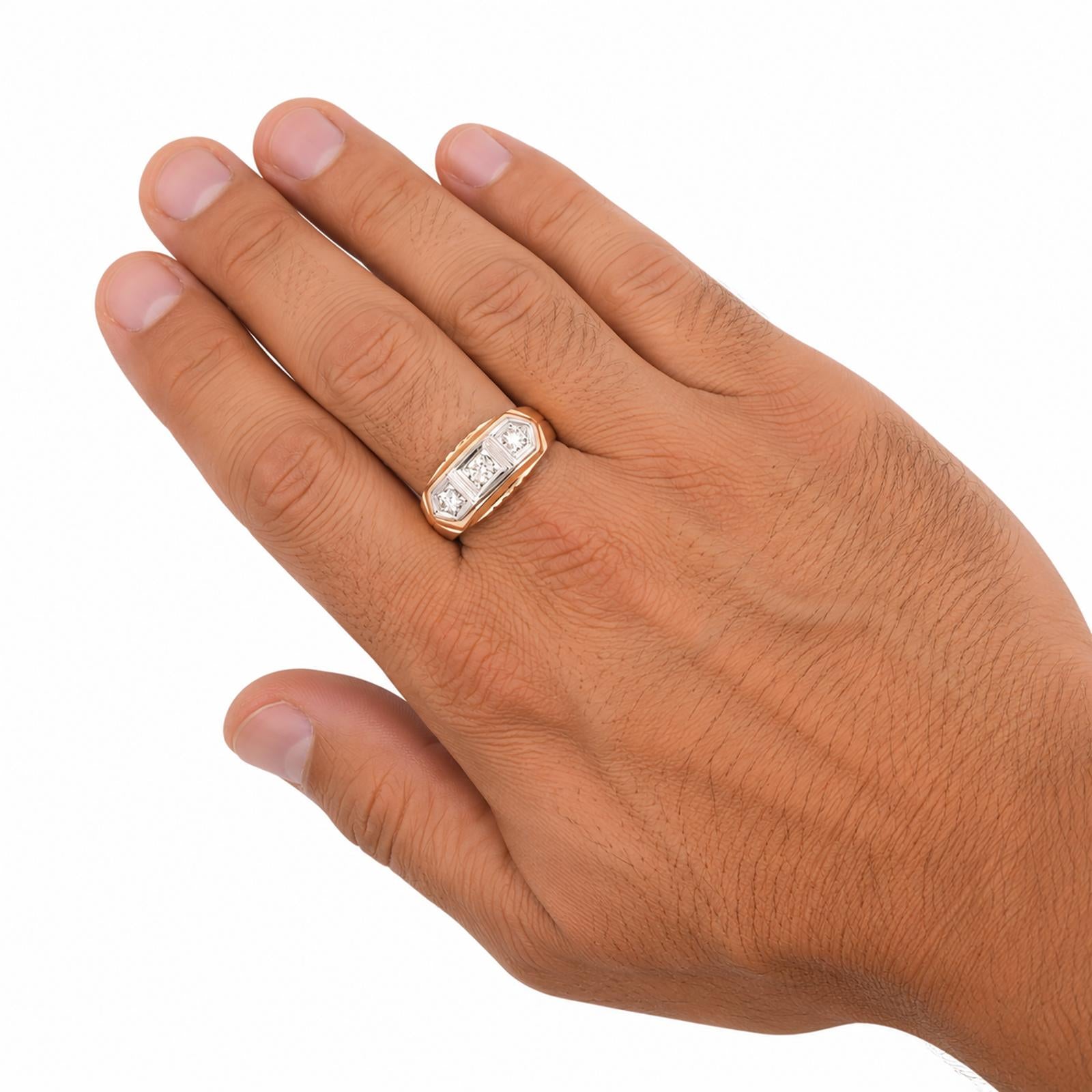 Men's 14K Two Tone Gold Natural Diamond 3 Stone Ring 0.60 CTW Size 10.25
