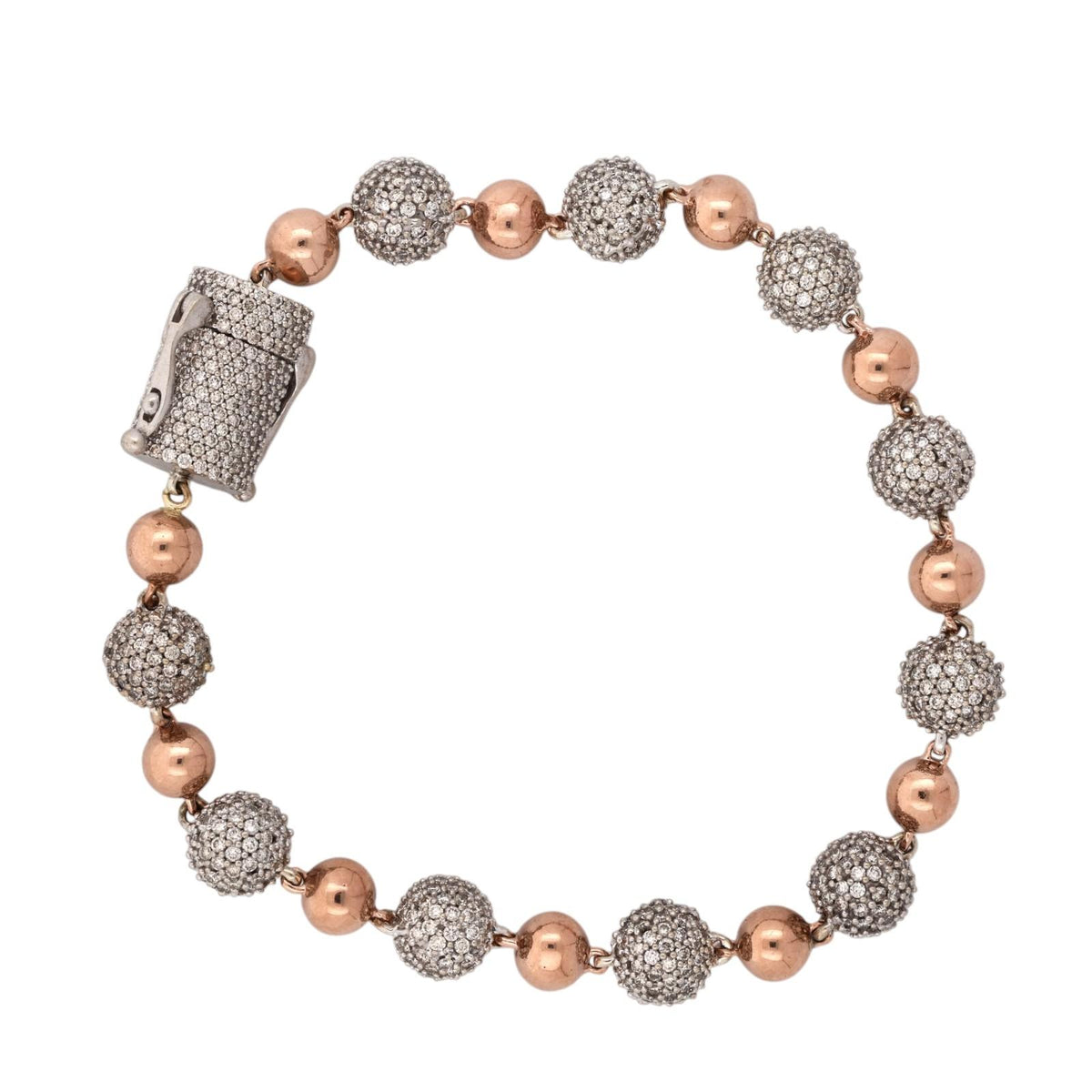 Natural Diamond Pave Ball Bracelet 10K Rose White Gold 8.00 CTW 8" 31.6g